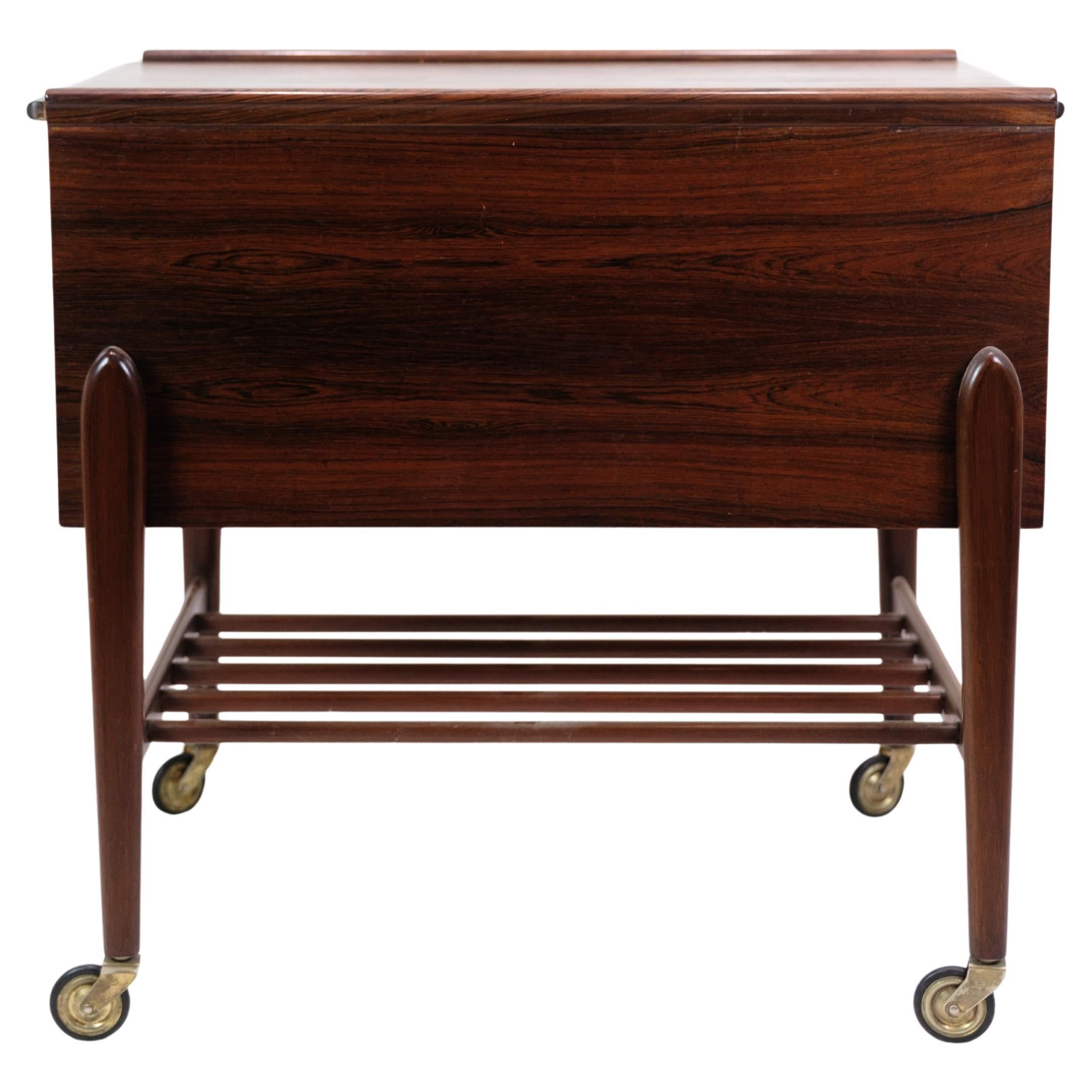 Sewing Table With Wheels & Built-In Drawers Made In Rosewood From 1960s