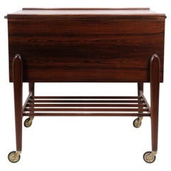 Sewing Table With Wheels & Built-In Drawers Made In Rosewood From 1960s