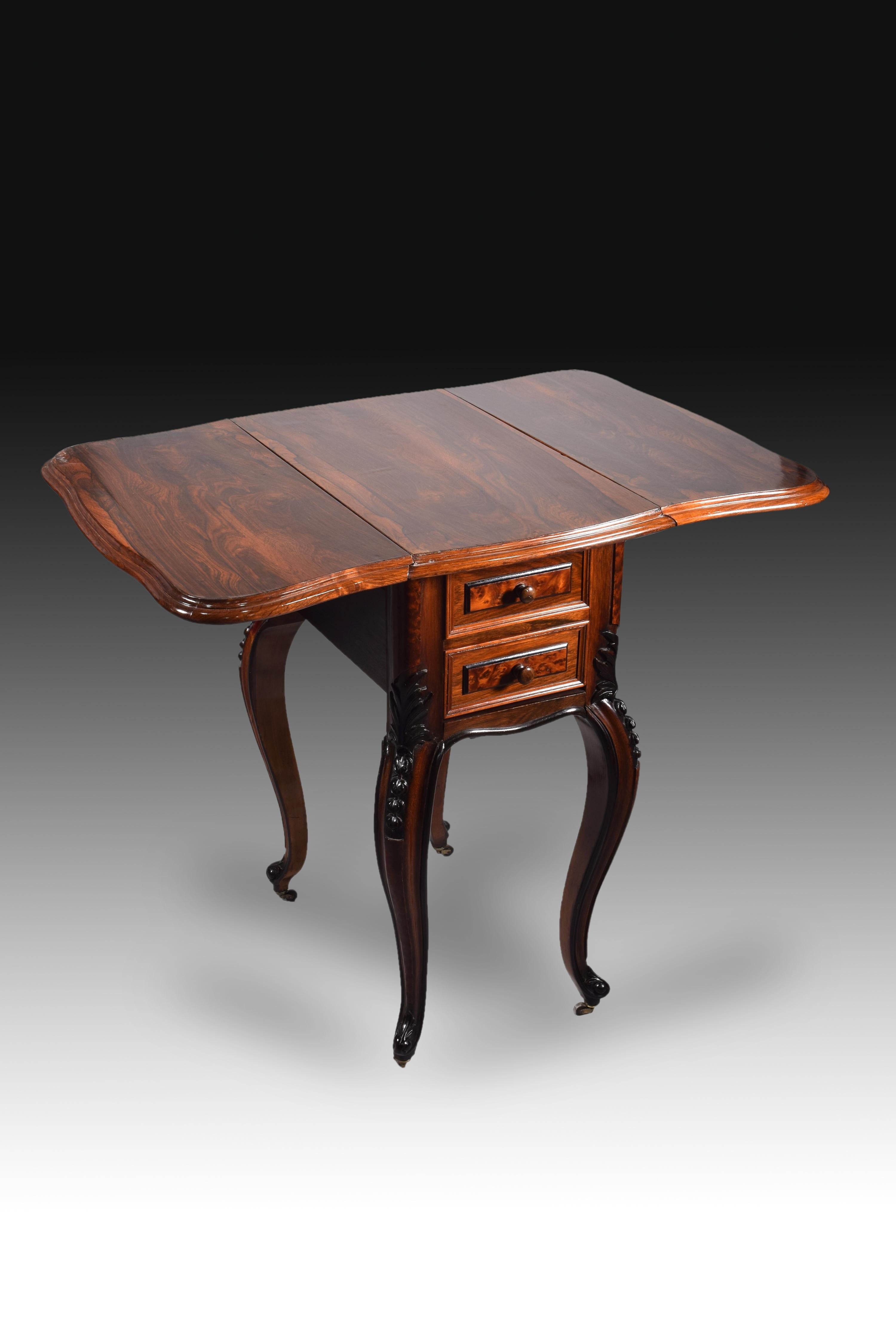 Sewing Table with Wings, Palosanto or Rosewood Wood, 19th Century For Sale 7