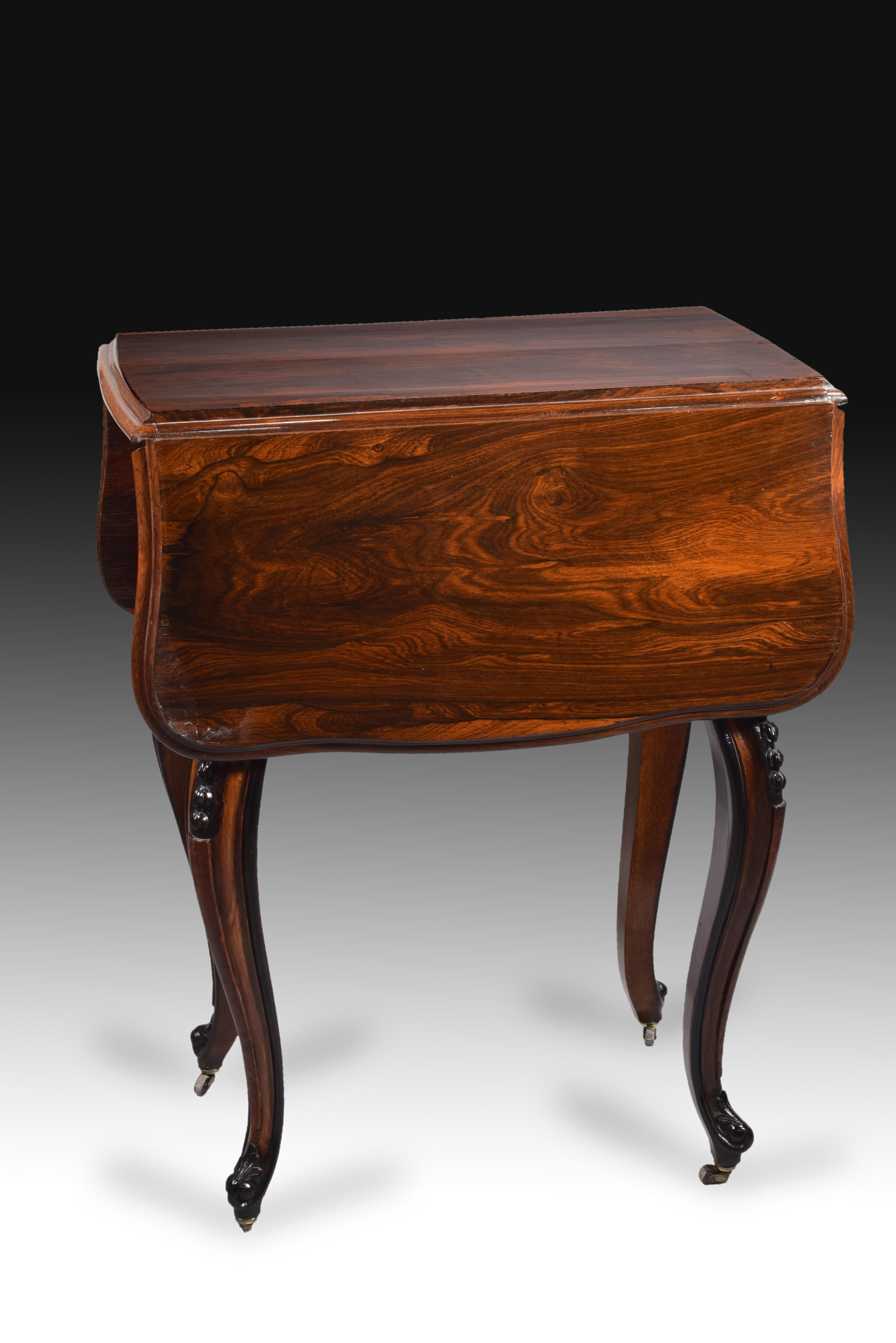 Sewing Table with Wings, Palosanto or Rosewood Wood, 19th Century For Sale 11