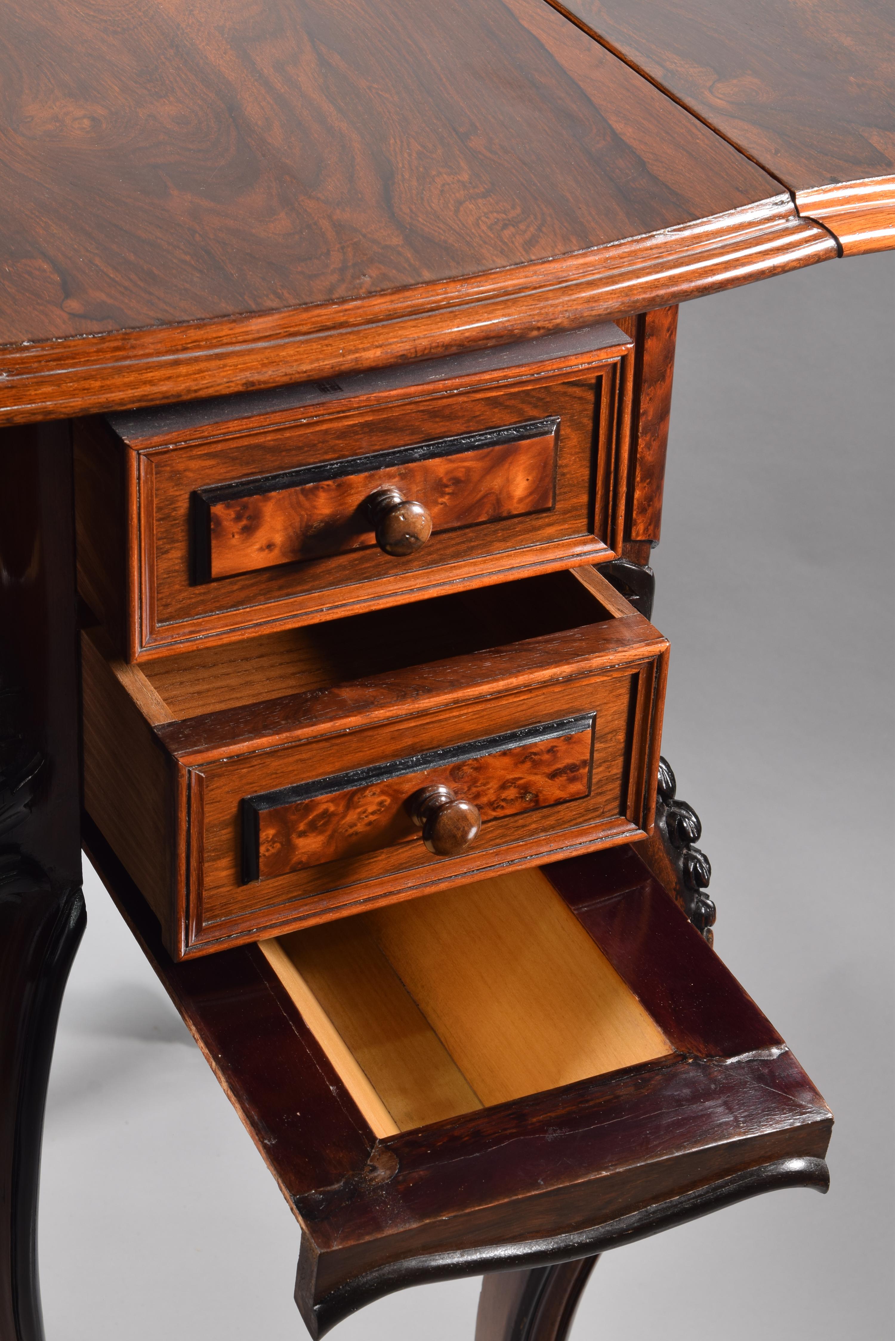 Sewing Table with Wings, Palosanto or Rosewood Wood, 19th Century For Sale 2