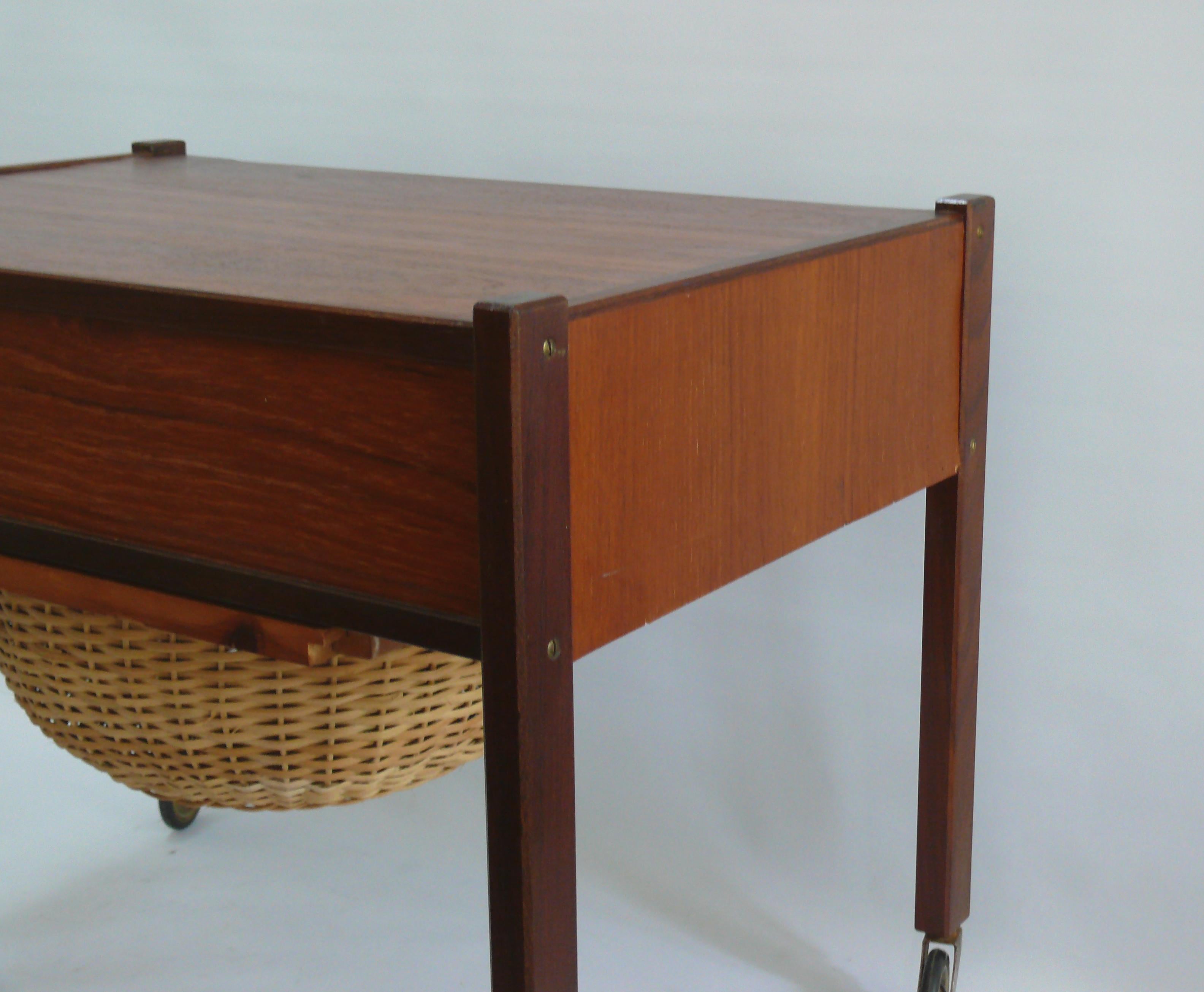 German Sewing trolley with drawer and basket - teak/rosewood - Danish design, 1960s For Sale