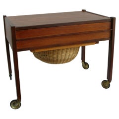 Sewing trolley with drawer and basket - teak/rosewood - Danish design, 1960s