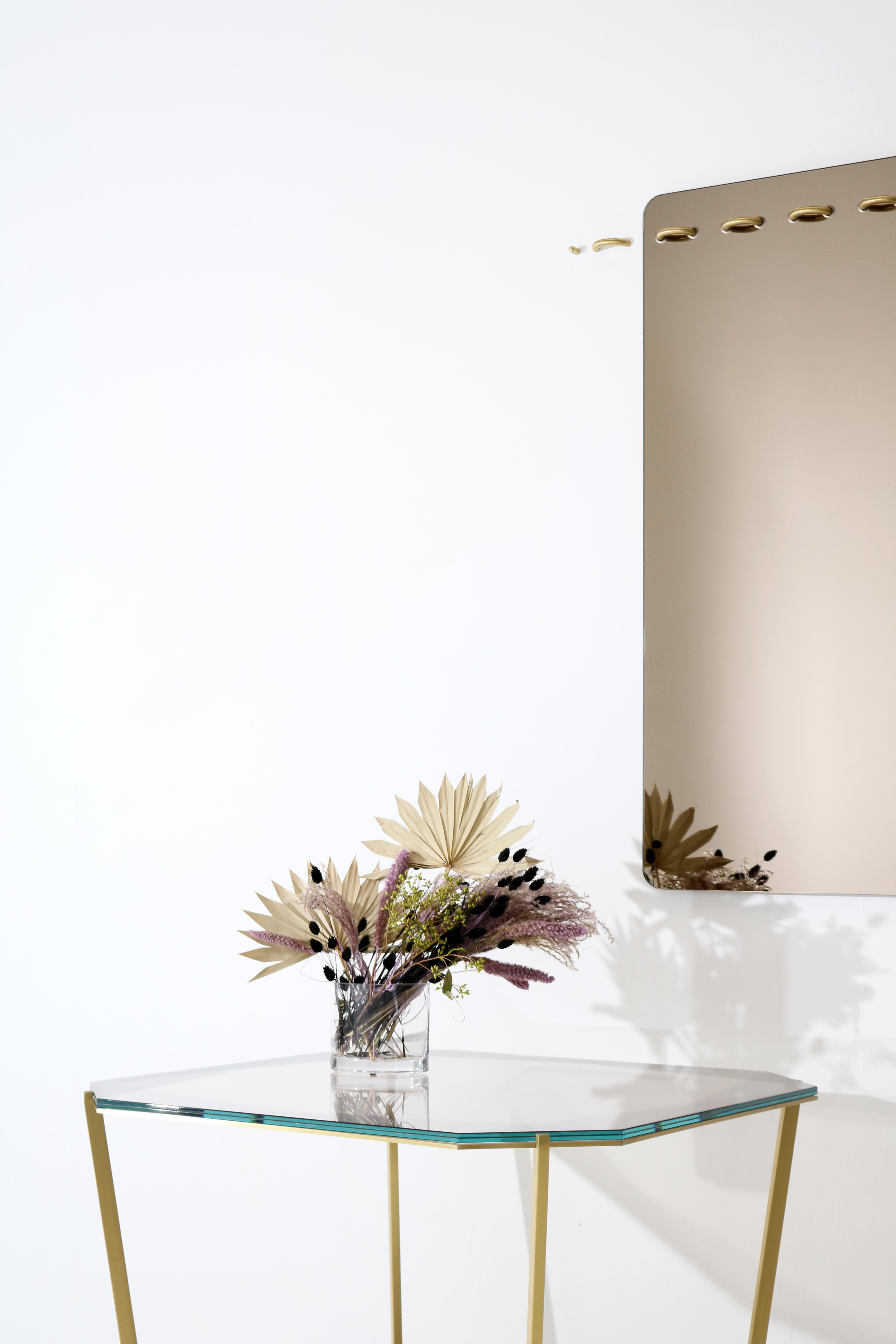 Sewn Bronze Tinted Mirror with Polished Glass Edges and Satin Silver Stitches For Sale 1