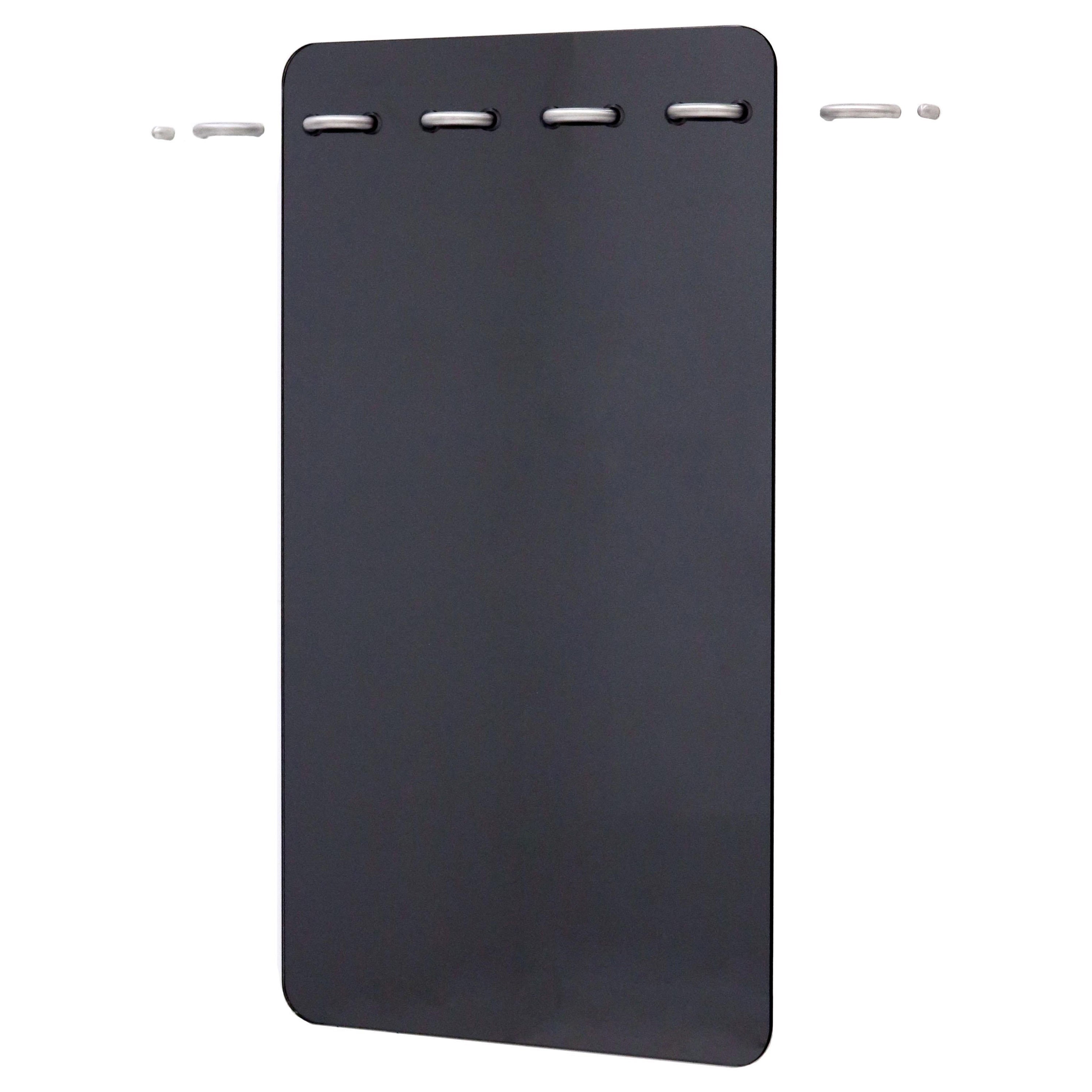 Sewn Mirror in Smoke Tinted Glass with Polished Edges and Satin Silver Stitches