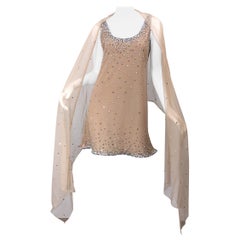 Sex and the City CD Greene Nude Beige Rhinestone Crystal Vintage Dress + Shawl