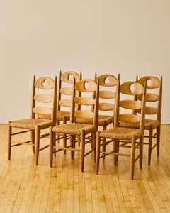Sex of Six French Carved Back Dining Chairs c. 1960's