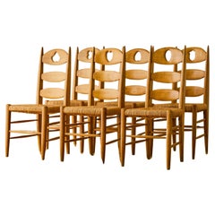 Sex of Six French Carved Back Dining Chairs c. 1960's