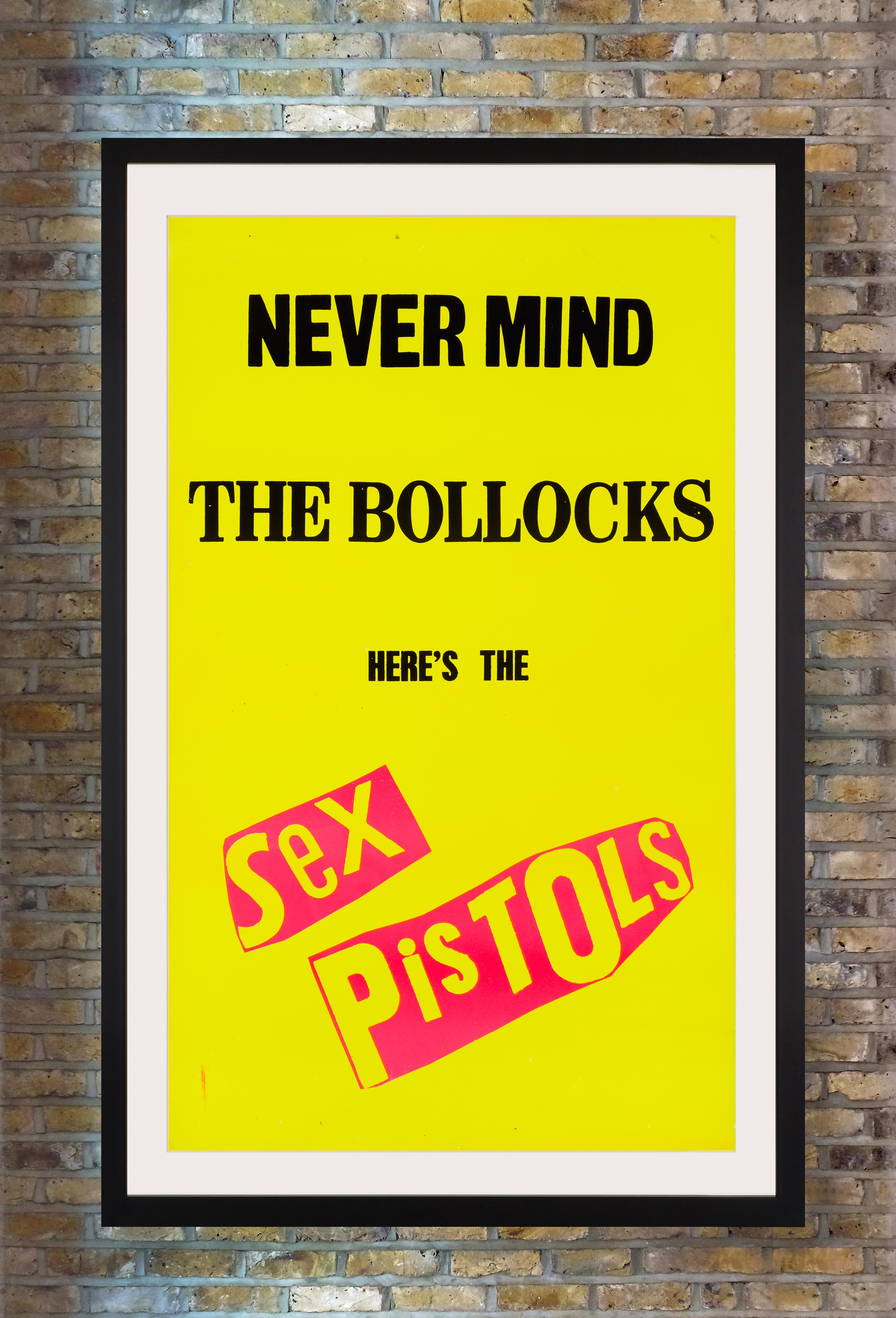 Ein großes, im Siebdruckverfahren hergestelltes britisches Werbeplakat, das von Virgin Records herausgegeben wurde, um die Veröffentlichung des einzigen Studioalbums der Sex Pistols im Oktober 1977 zu bewerben: 