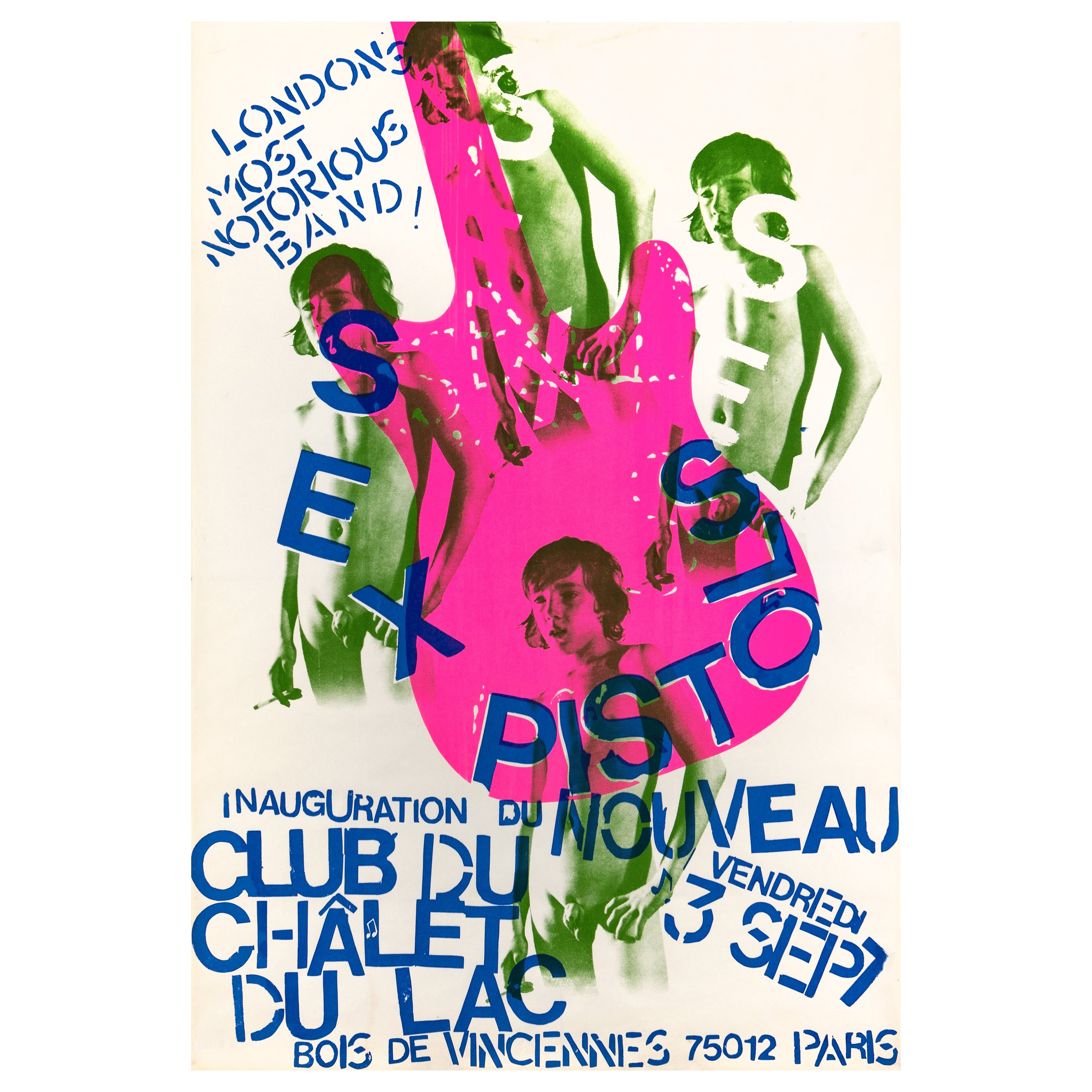 Sex Pistols Original Vintage Konzertplakat für Club Chalet du Lac, Paris, 1976