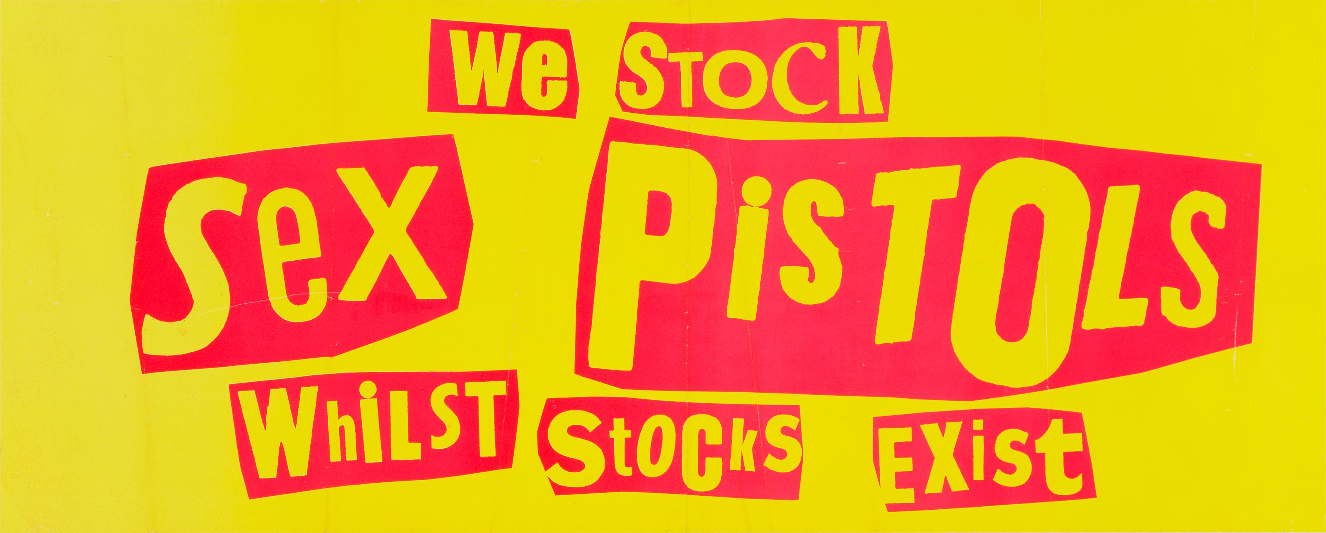A promotional banner poster printed by Virgin Records to promote the October 1977 release of the Sex Pistols only studio album 
