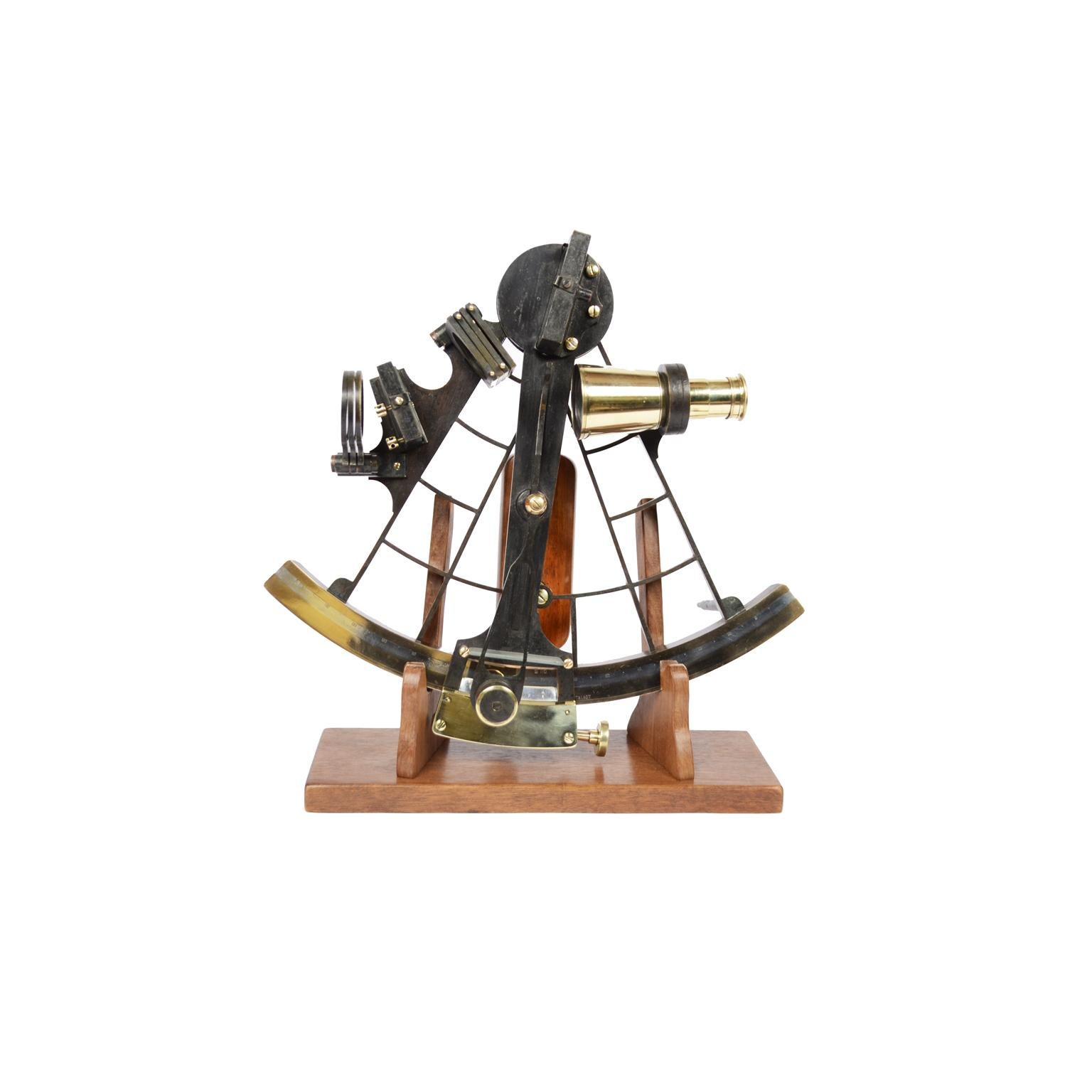 British Sextant of Burnished Brass Made in Wales