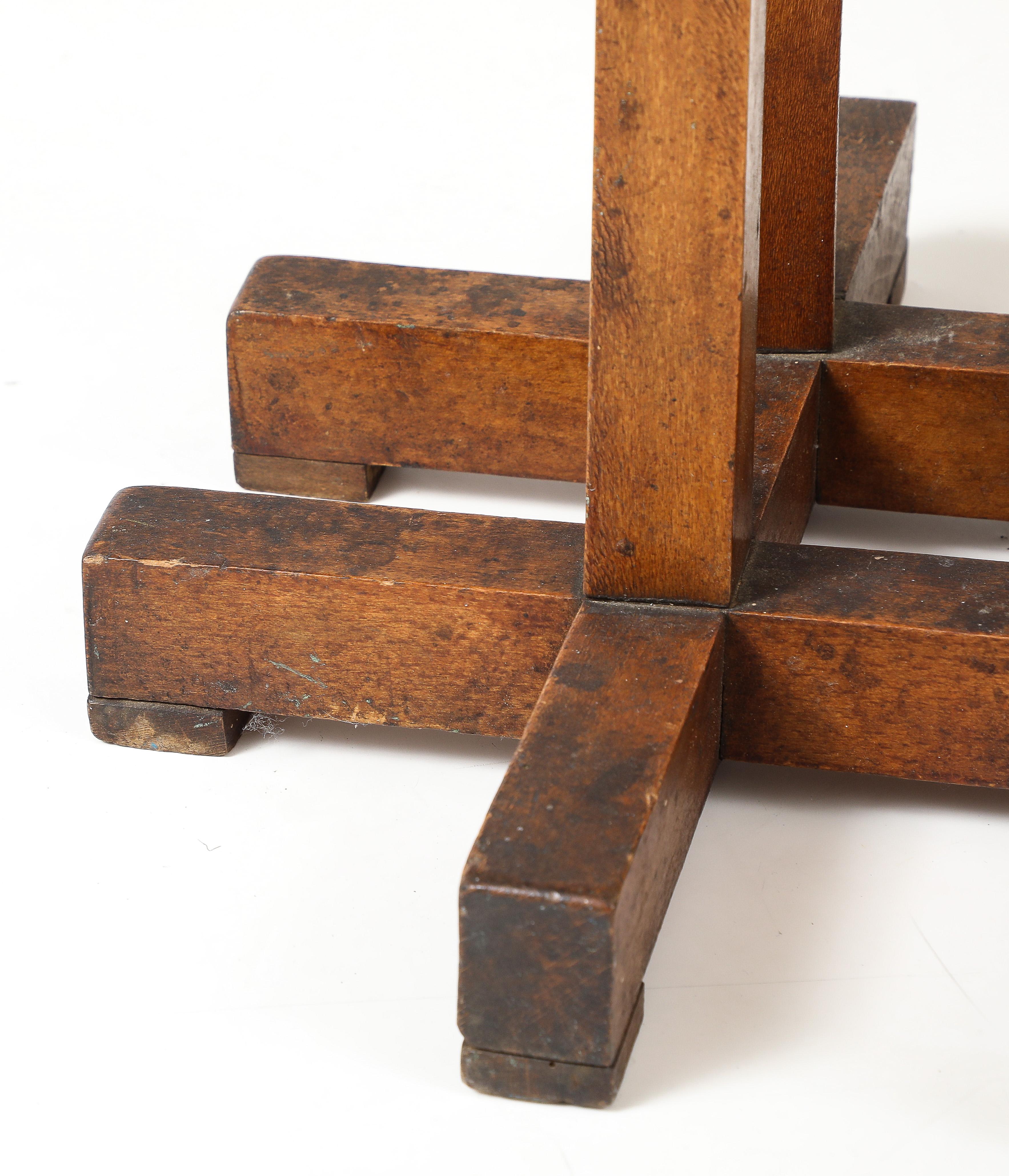 Hextogonal Walnut & Oak Table with four supports forming a grid Base, France, c. For Sale 3