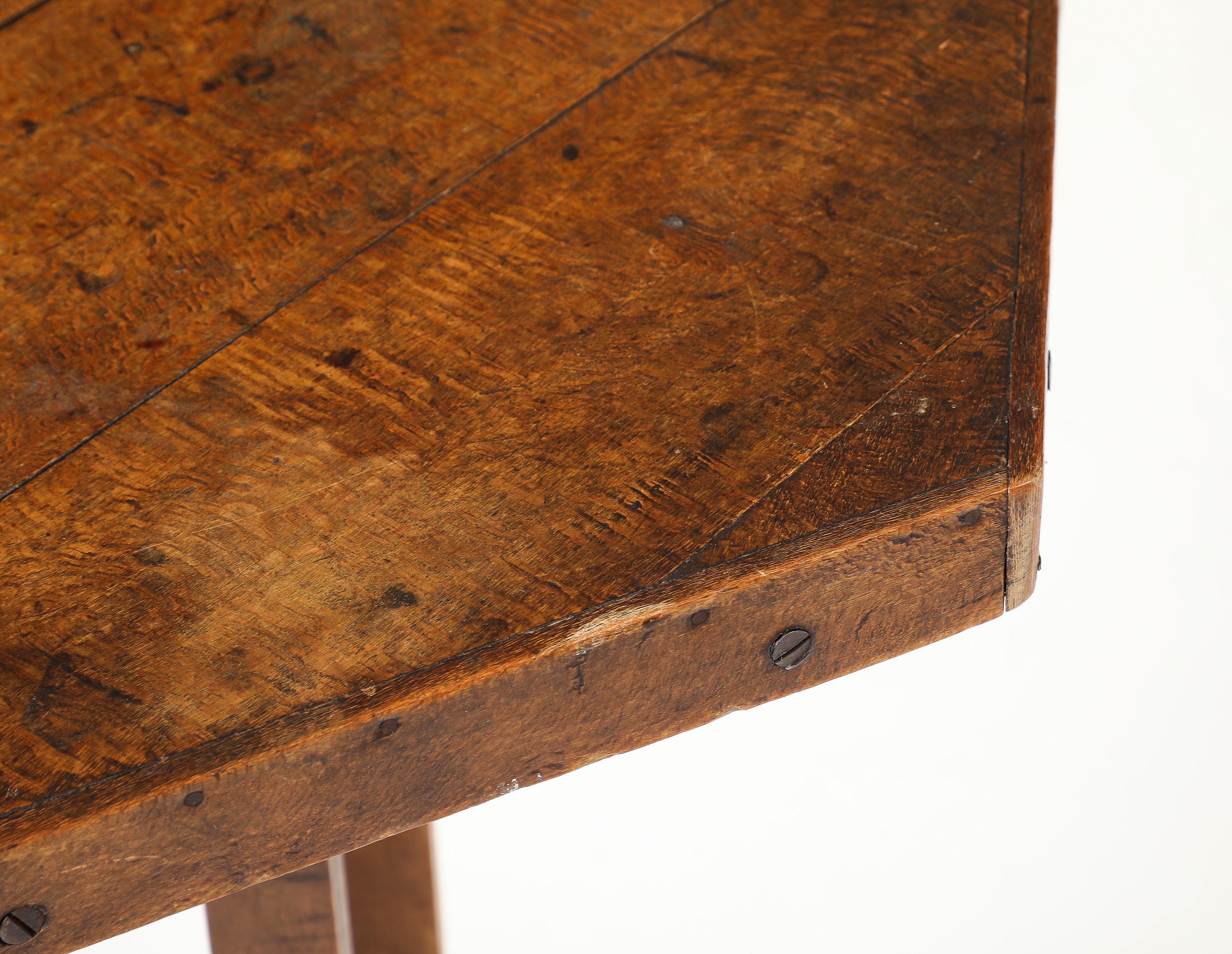 Hextogonal Walnut & Oak Table with four supports forming a grid Base, France, c. For Sale 4