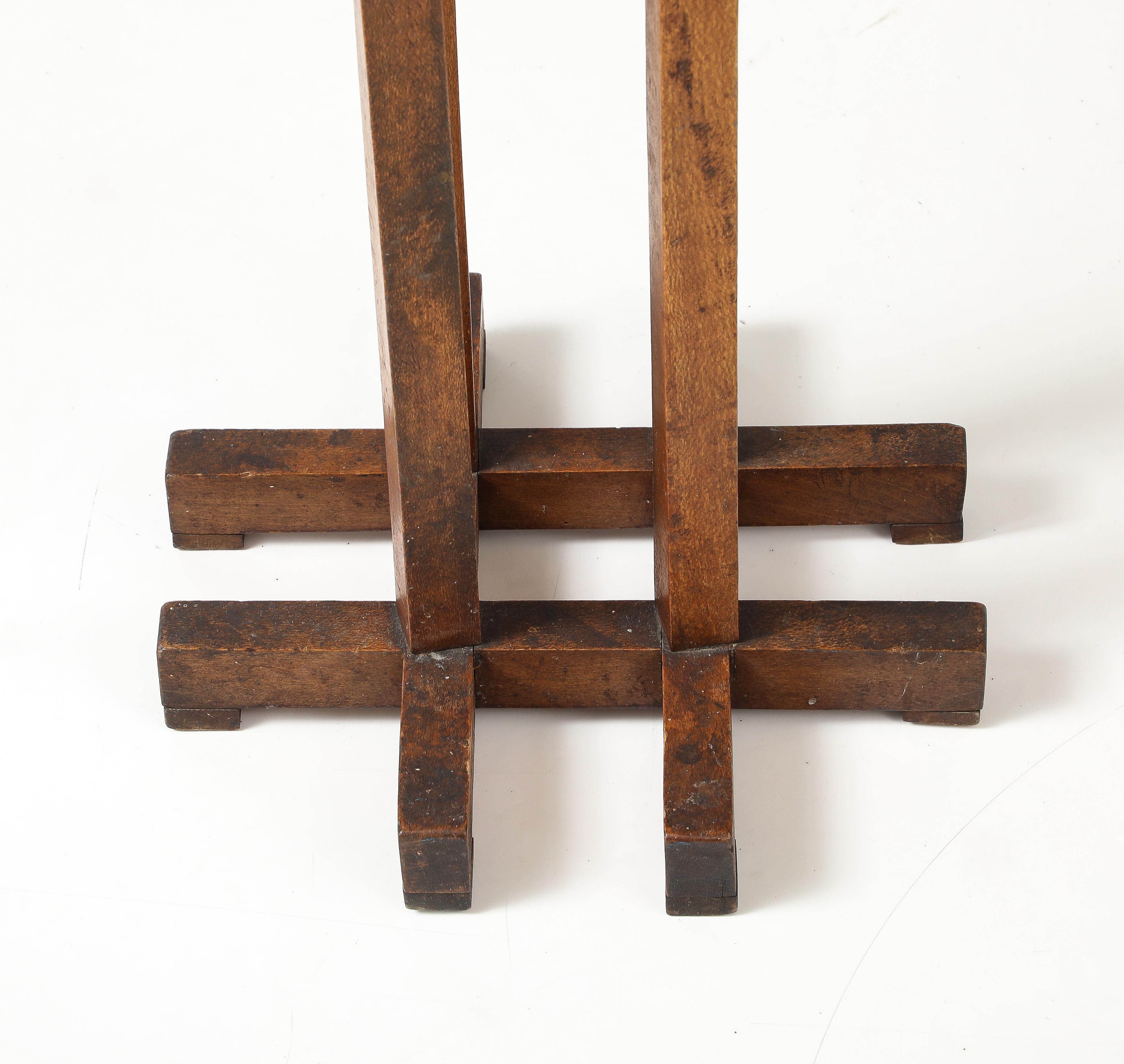 Vienna Secession Hextogonal Walnut & Oak Table with four supports forming a grid Base, France, c. For Sale