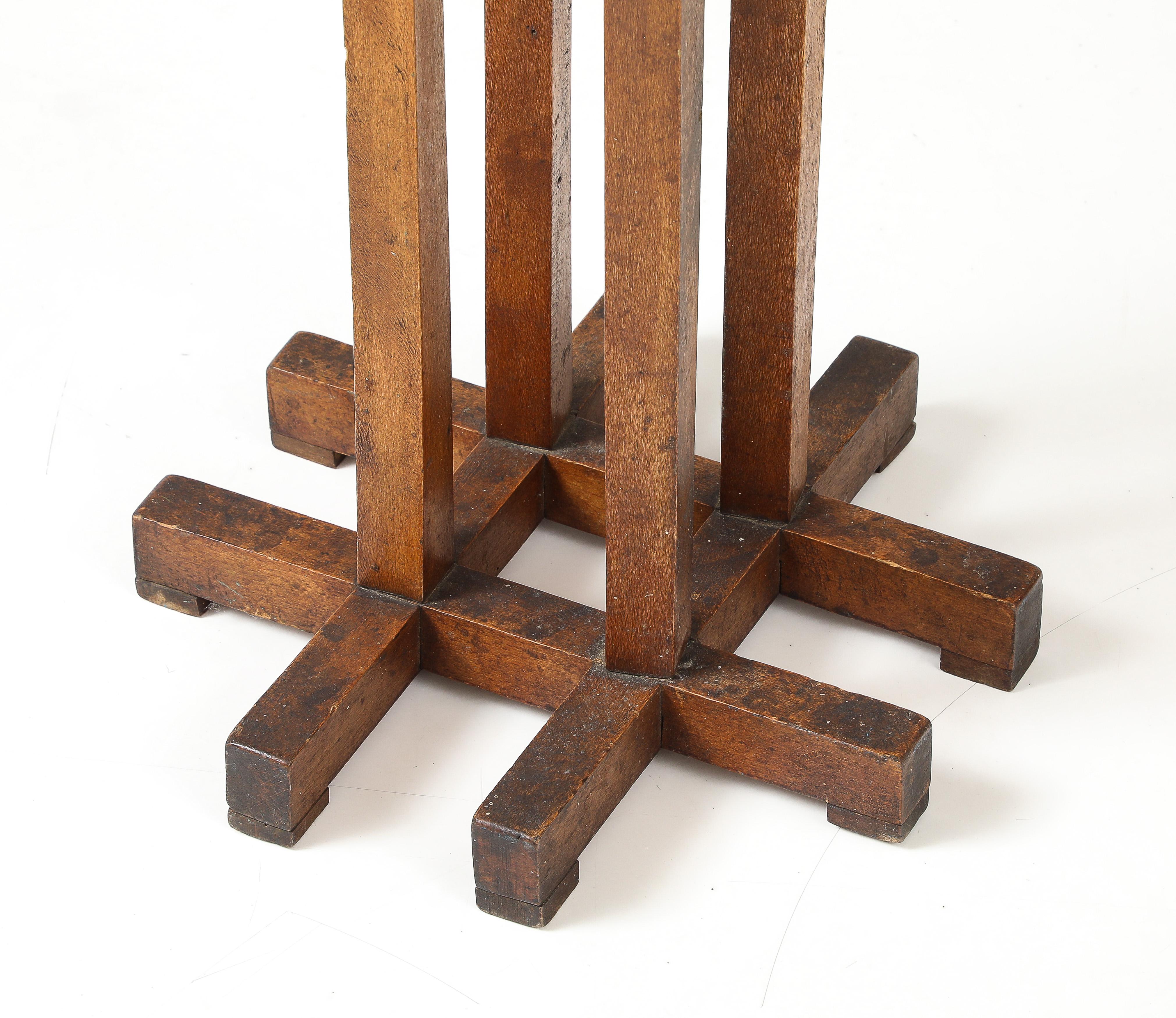 Hextogonal Walnut & Oak Table with four supports forming a grid Base, France, c. For Sale 2