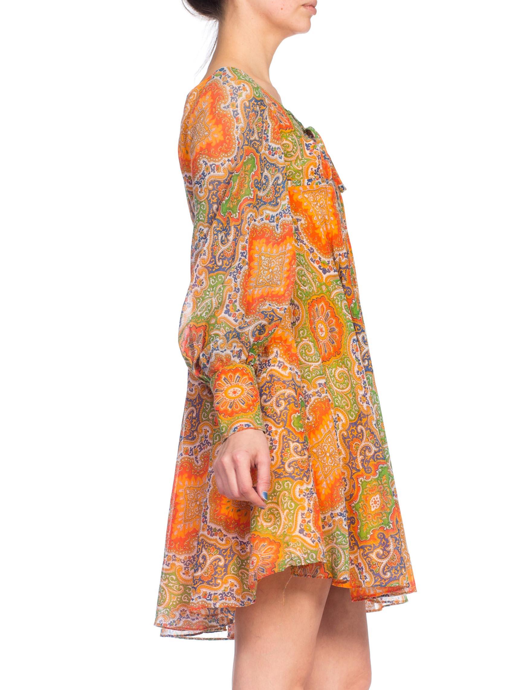 Sexy 1960 -1970s Howard Hirsh Paisley Cotton Mod Flower Power Dress In Good Condition In New York, NY