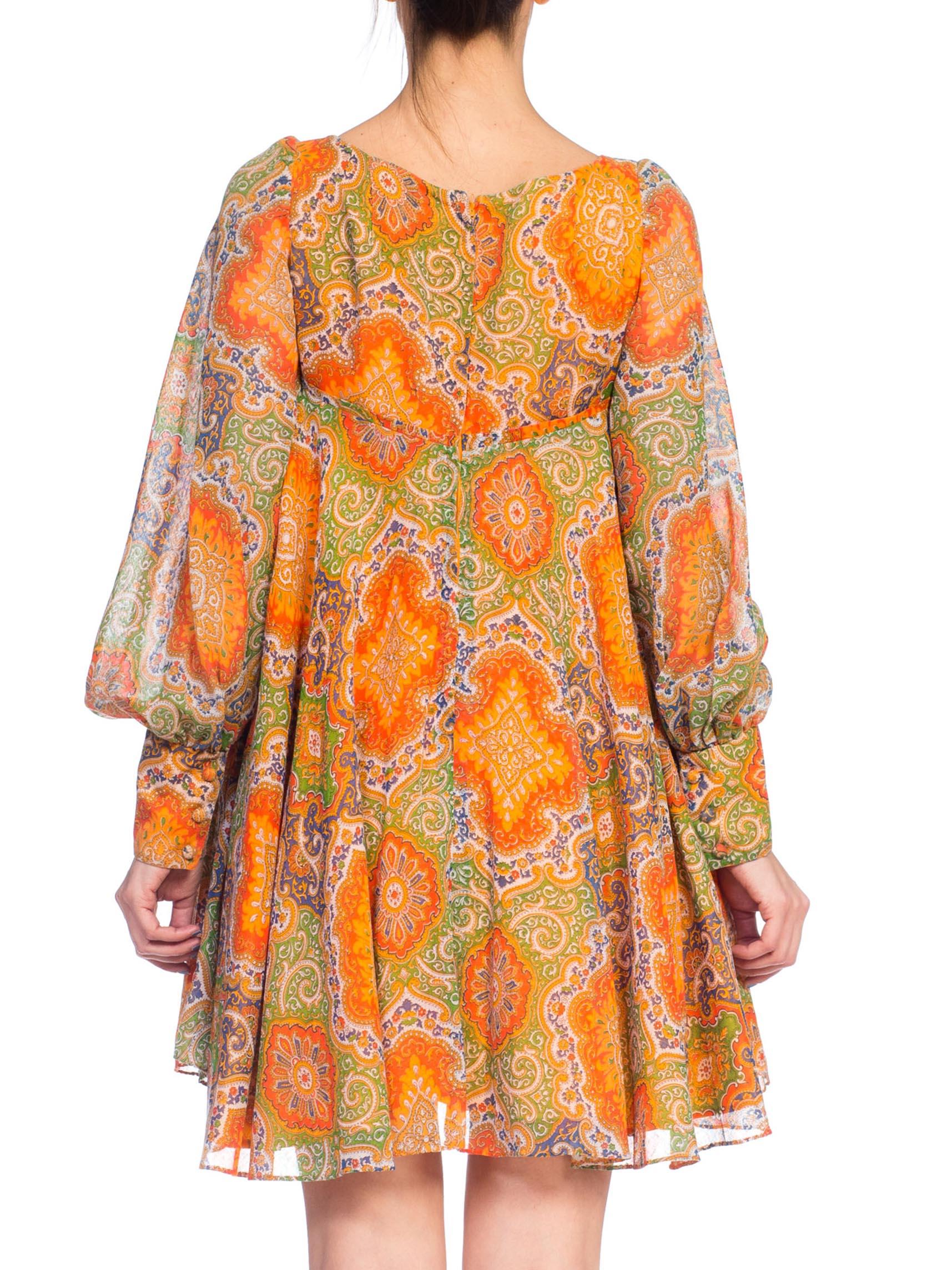 Sexy 1960 -1970s Howard Hirsh Paisley Cotton Mod Flower Power Dress 1