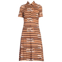Sexy 1970s Cotton Jersey Belt Print Shirt Dress