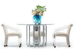 Sexy 1970s Lucite & Brass Set of Chairs in Ivory White Bouclé on Casters c. 1970