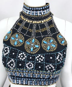 Sexy 1990s Black Chiffon Beaded Vintage 90s Crop Top + Trained Maxi Skirt
