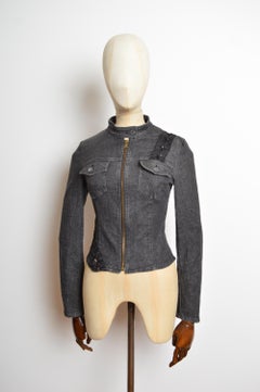 Sexy 2000’s Dolce & Gabbana Y2k Charcoal Grey fitted denim corset Jacket