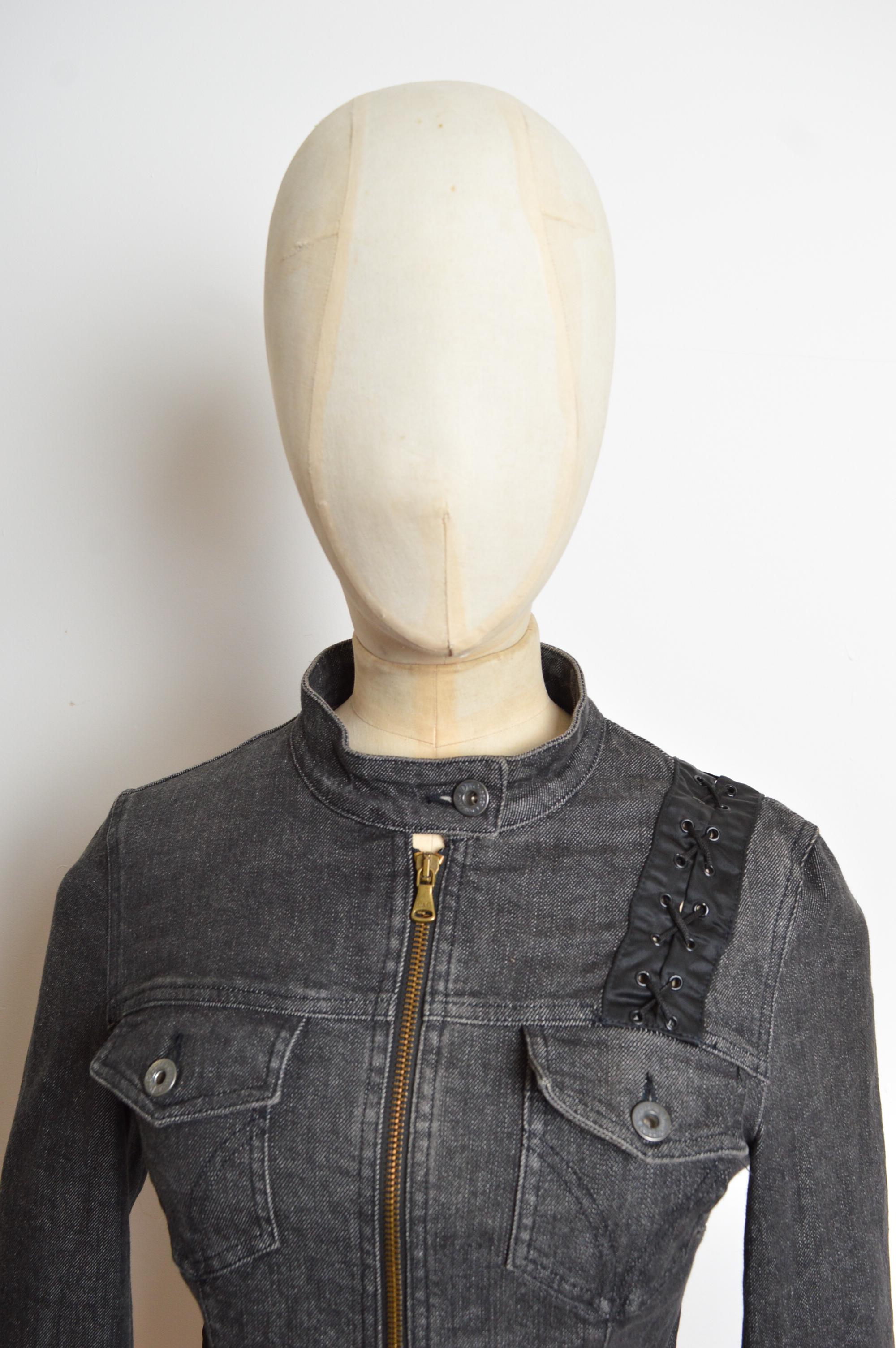 Black Sexy 2000’s Dolce & Gabbana Y2k Charcoal Grey fitted denim corset Jacket For Sale