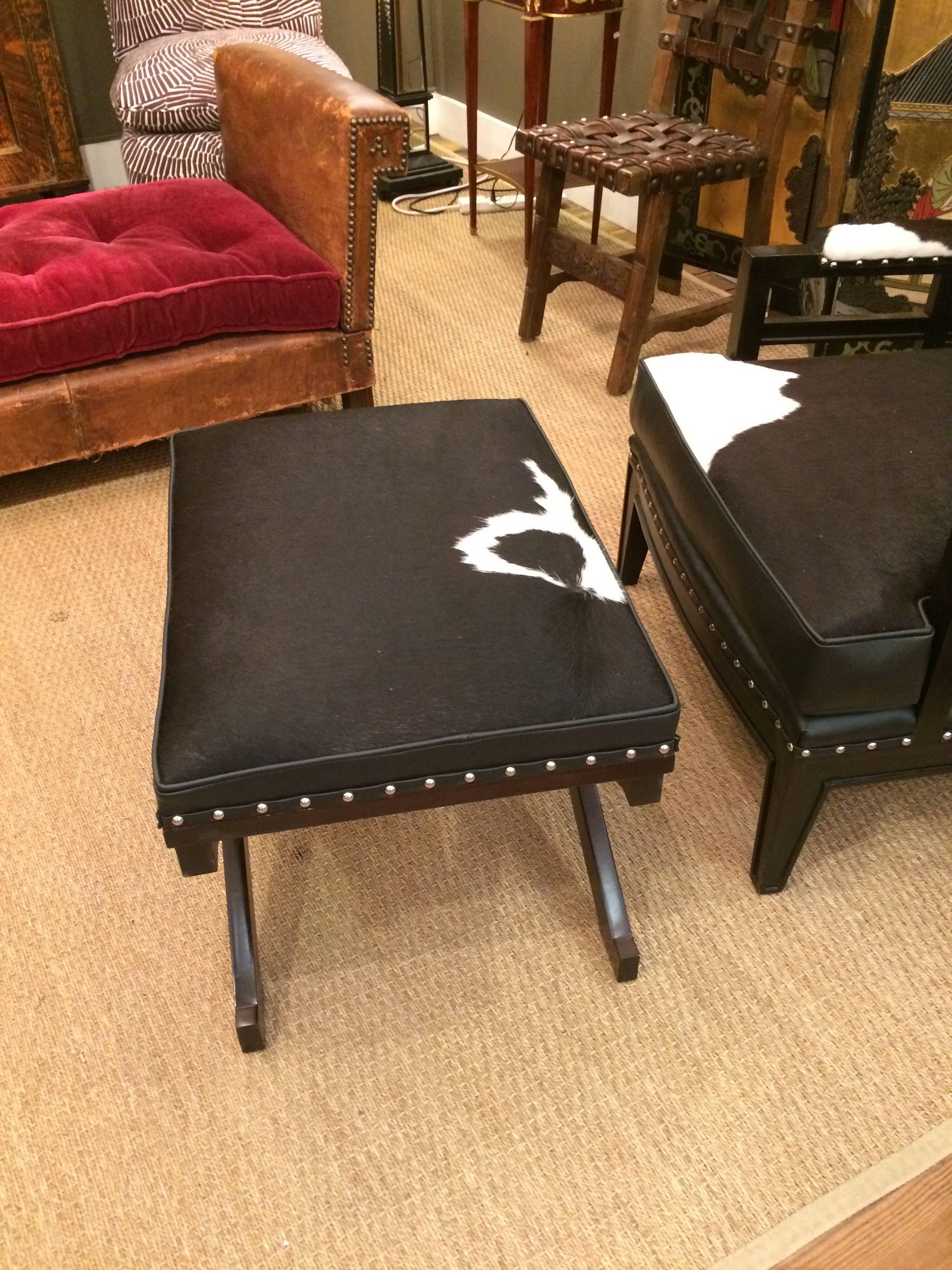 Sexy Black and White Leather Cowhide Club Chair and Ottoman In Good Condition In Hopewell, NJ