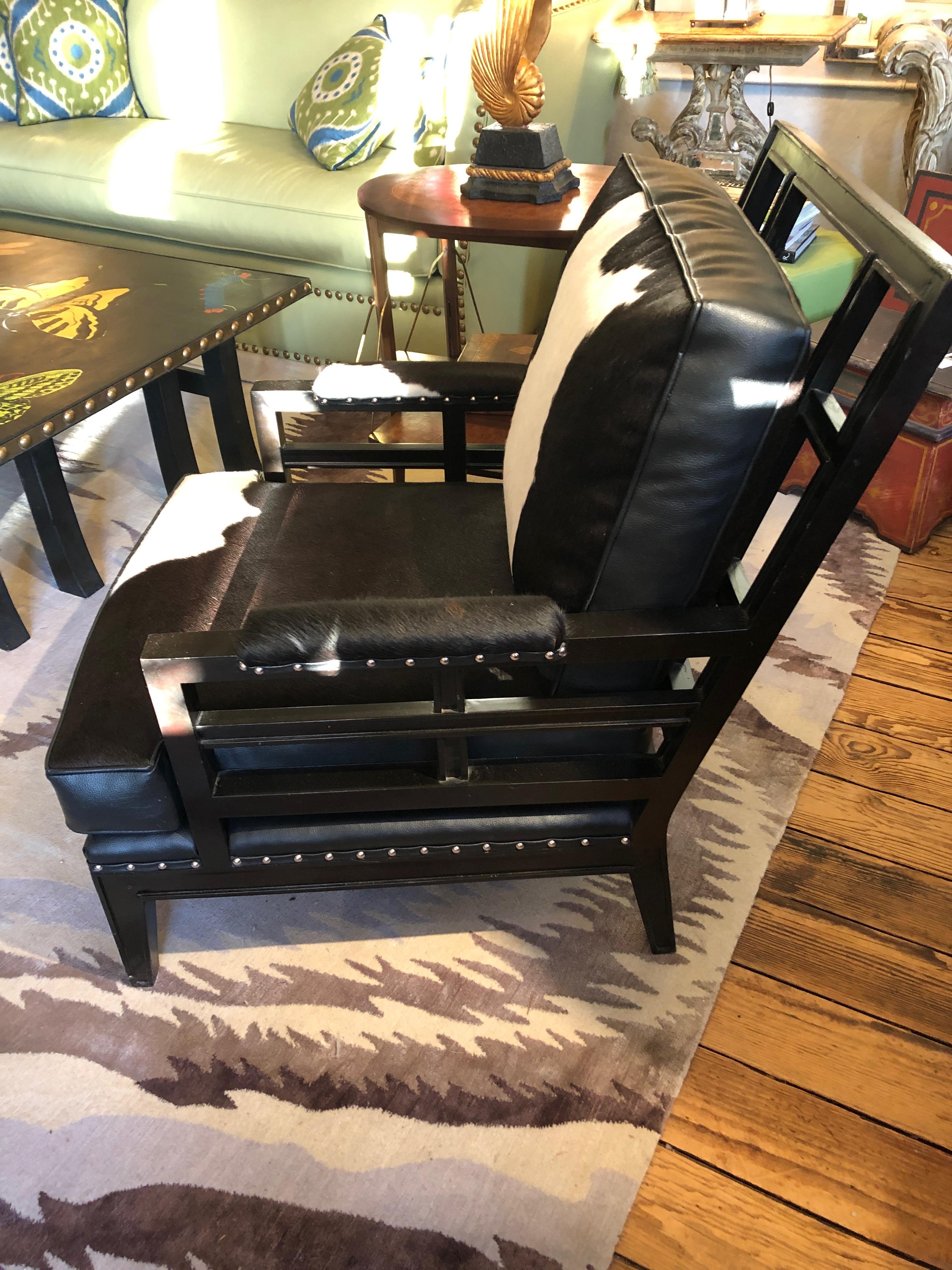 Sexy Black and White Leather Cowhide Club Chair 5