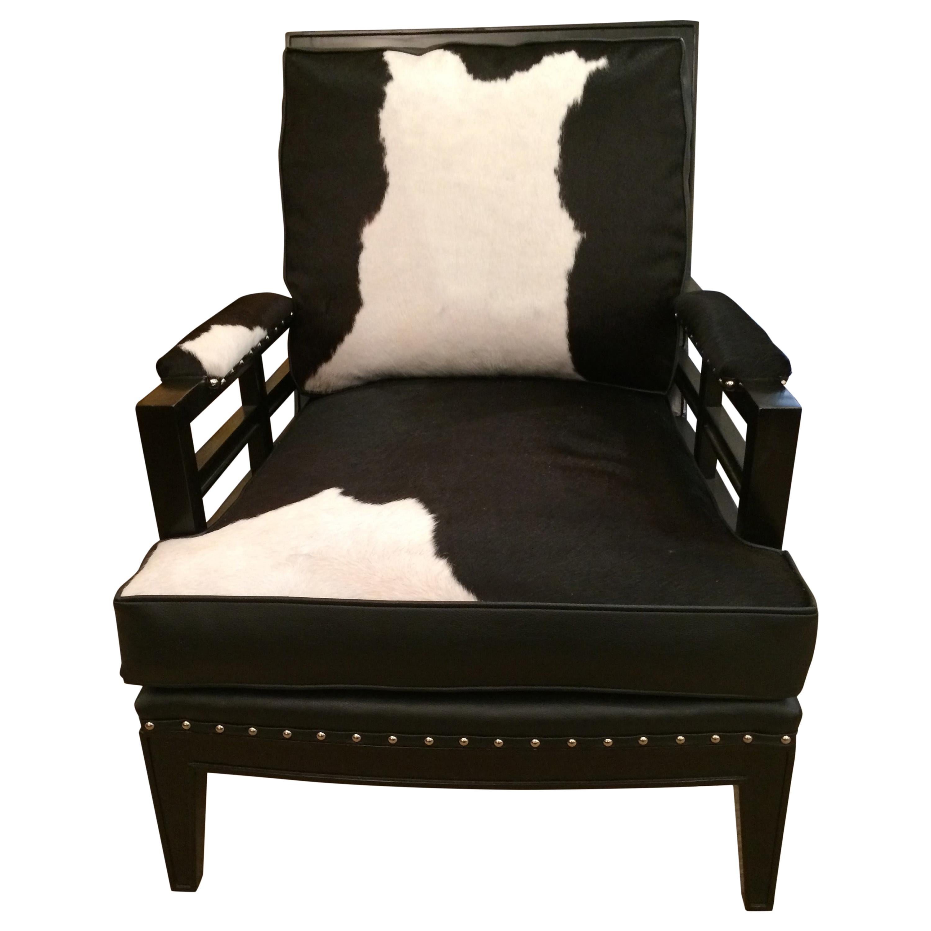 Sexy Black and White Leather Cowhide Club Chair
