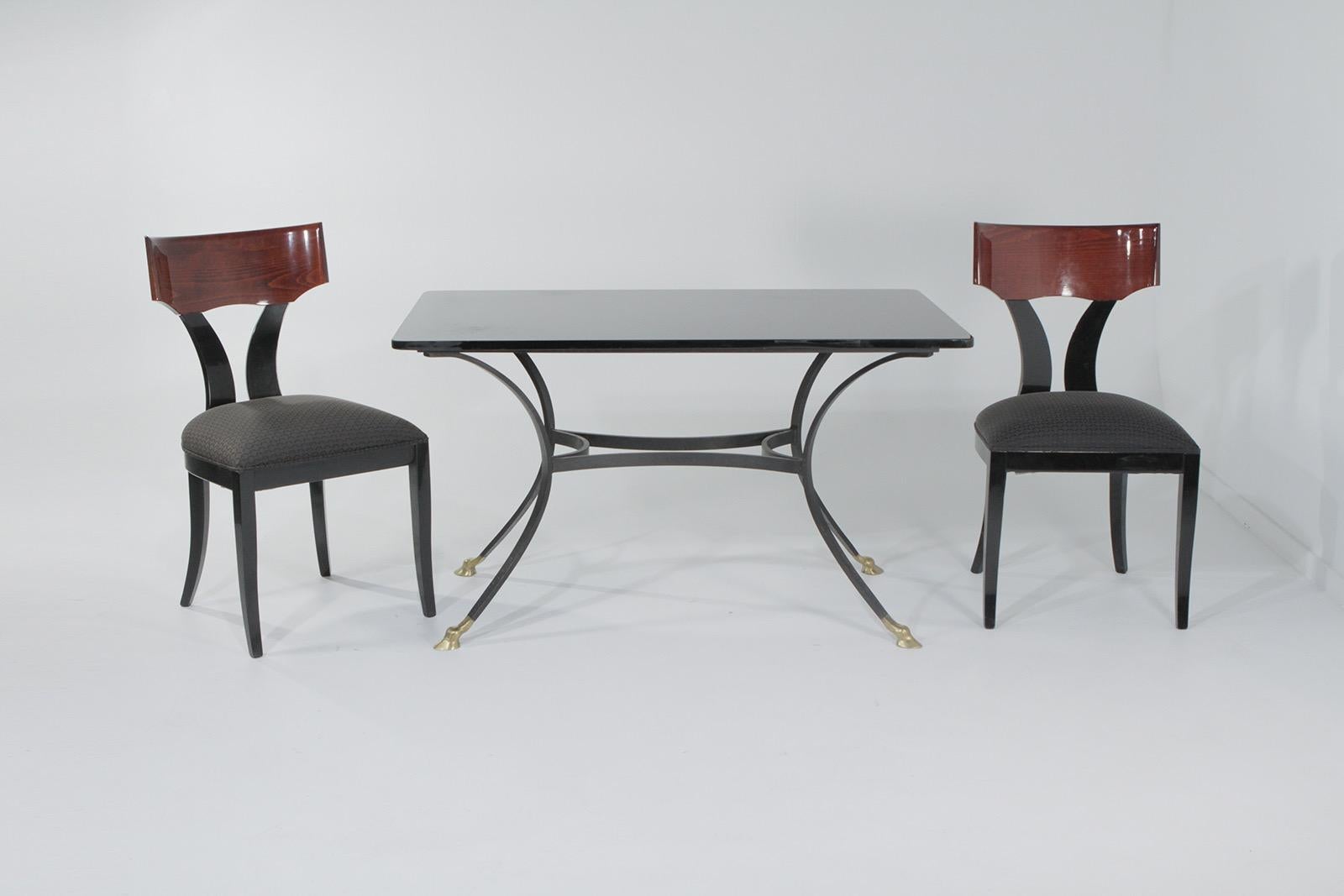 Sexy Black Glass and Wrought Iron Dining Table with Brass Feet 2
