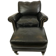 Sexy Black Leather Custom Club Chair and Ottoman