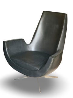 Sexy Black Leather Modernist Swivel Chair Chrome Base Custom by Martin Brattrud