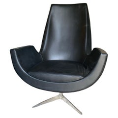 Sexy Black Leather Modernist Swivel Chair Chrome Base Custom by Martin Brattrud