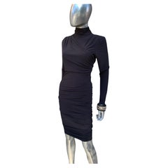 Sexy Body Fitted Knit Draped and Ruched Black Not-Basic Black Dress Size 4-6