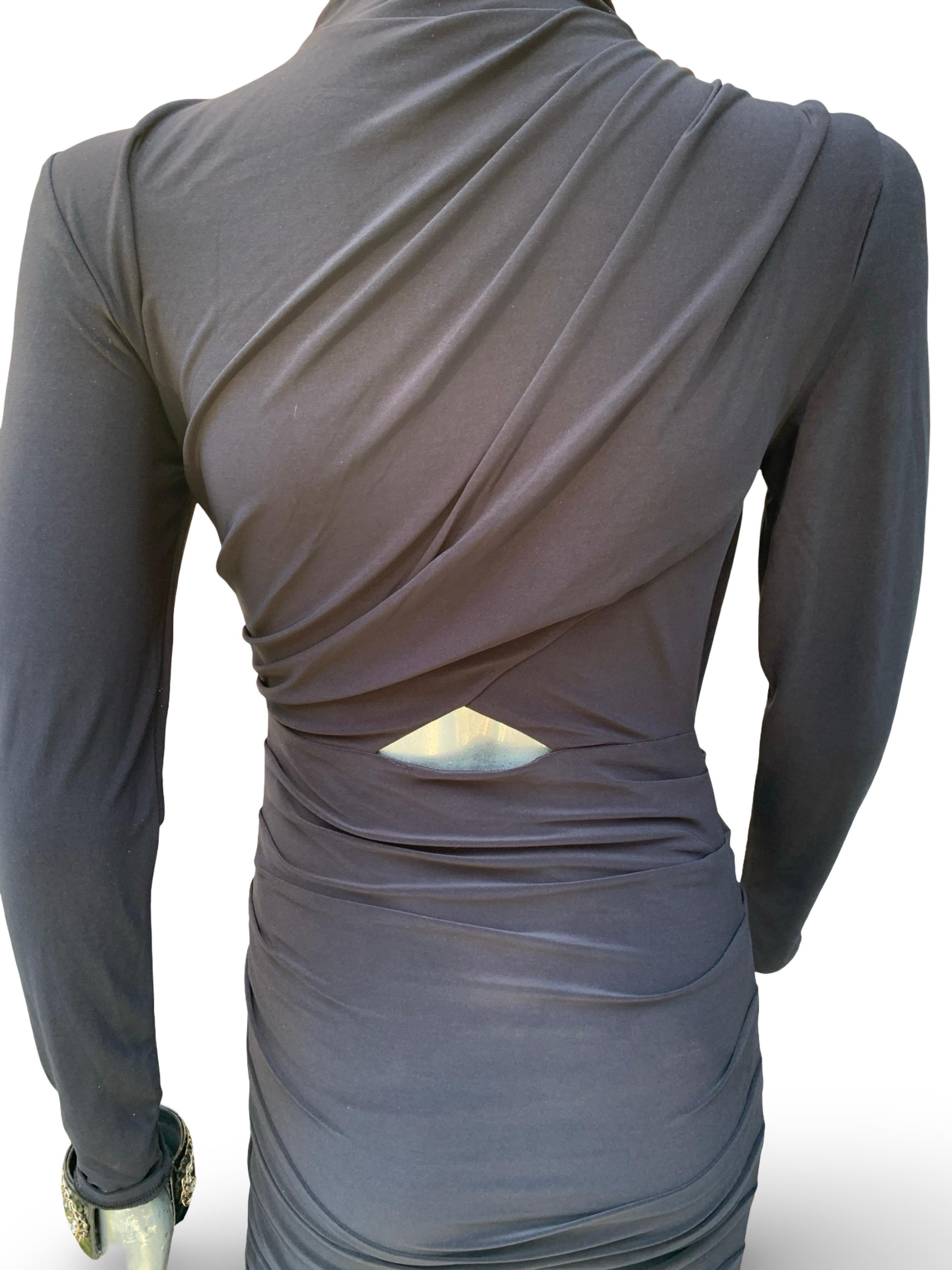 Sexy Body Fitted Knit Draped and Ruched Black Not-Basic Black Dress Größe 4-6 im Angebot 3