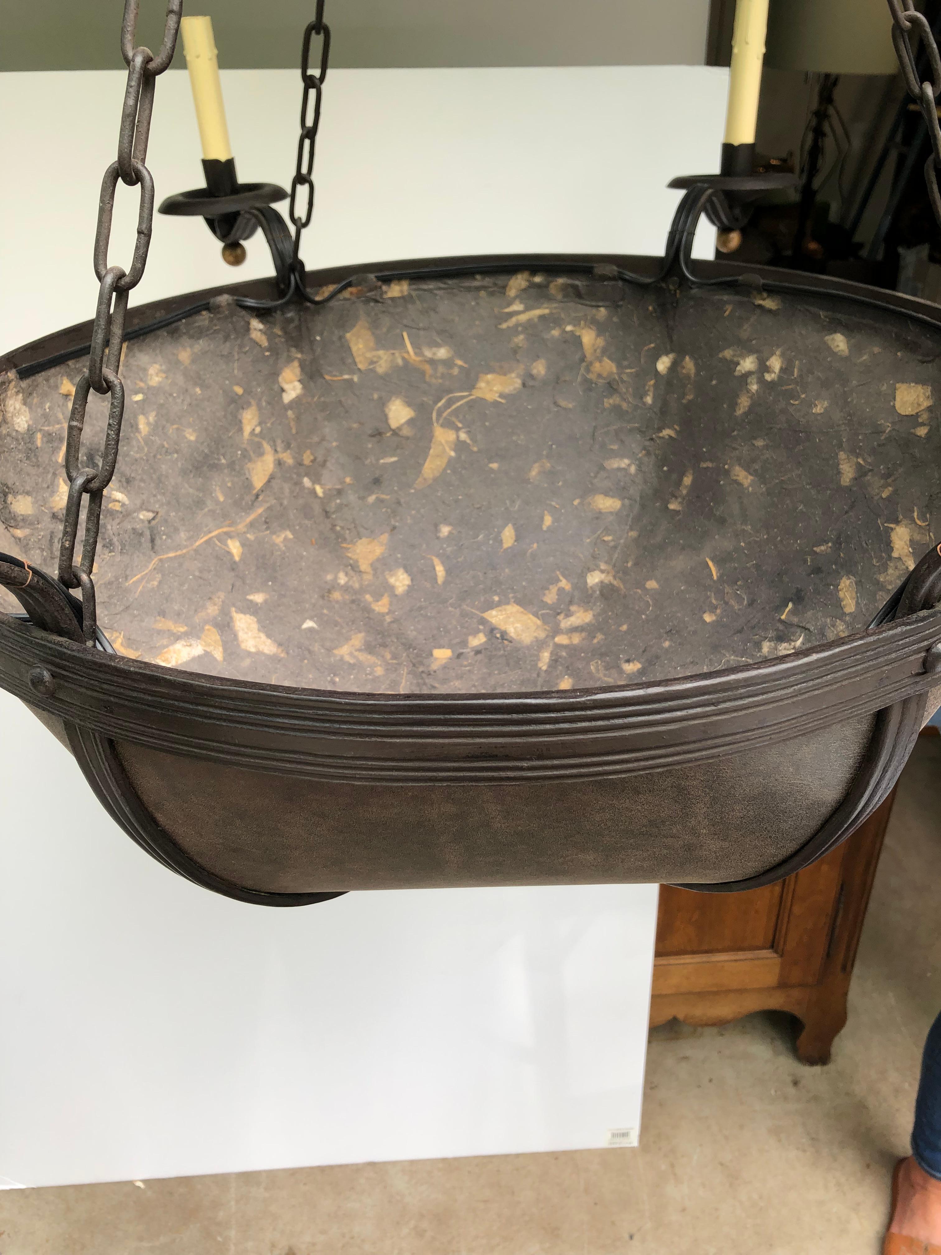 Sexy Bowl Shaped Leather & Iron 6 Arm Large Chandelier For Sale 4