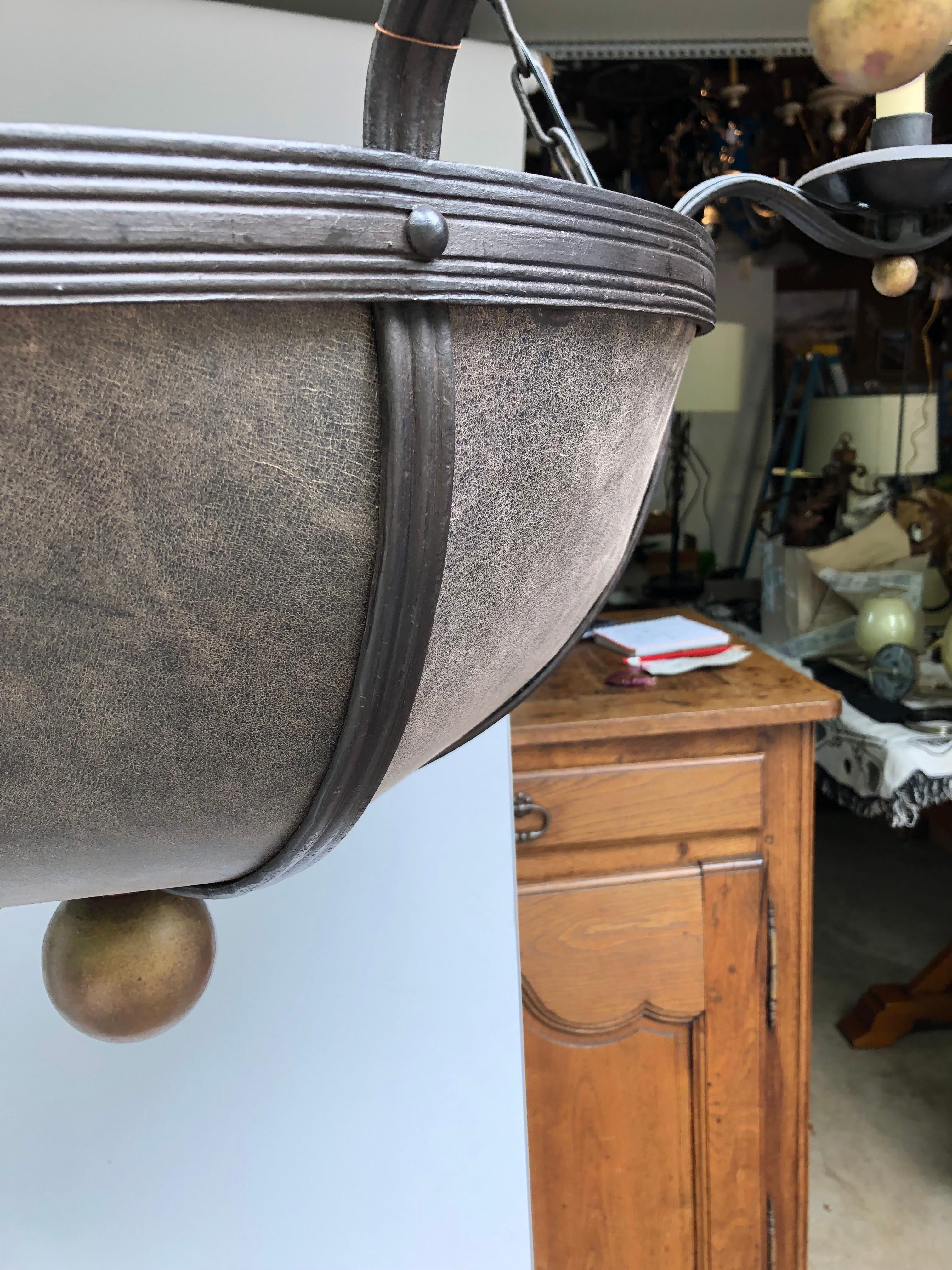 Sexy Bowl Shaped Leather & Iron 6 Arm Large Chandelier For Sale 1
