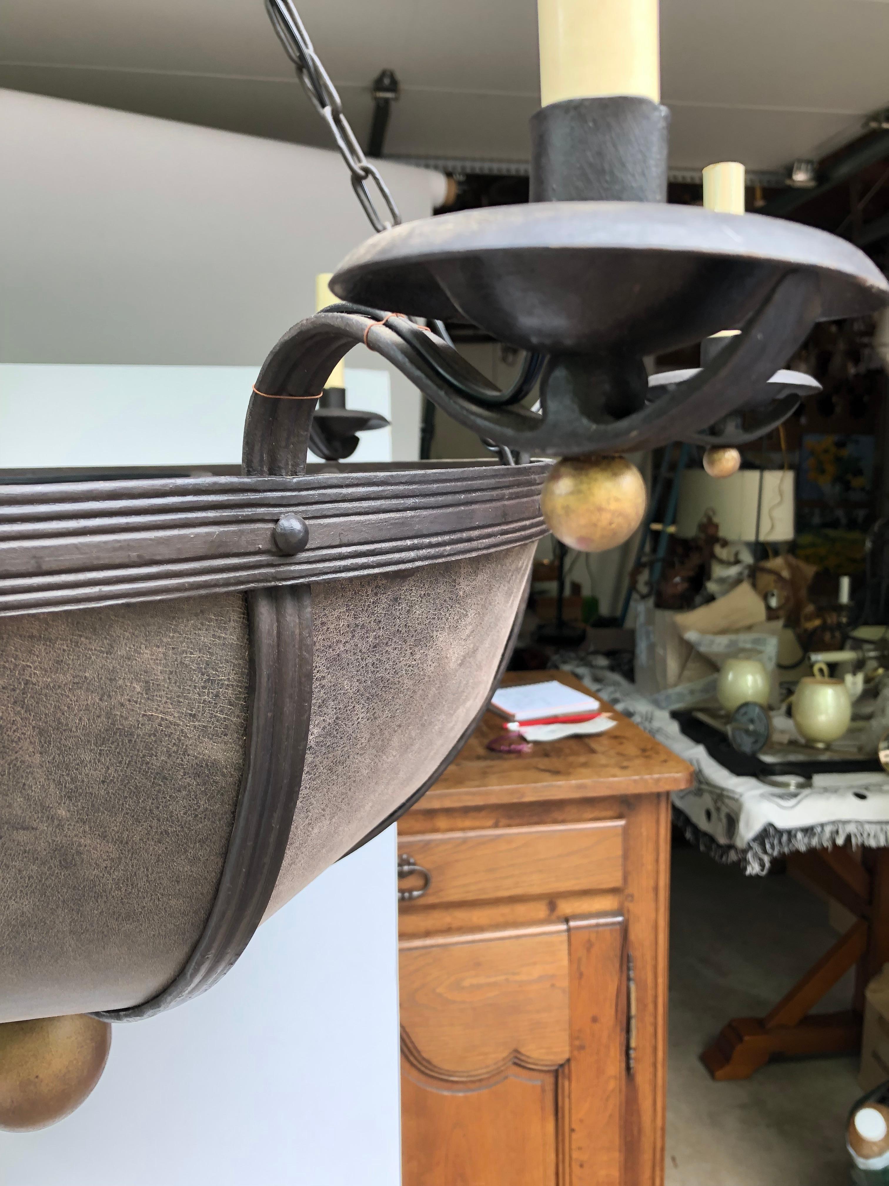 Sexy Bowl Shaped Leather & Iron 6 Arm Large Chandelier For Sale 3