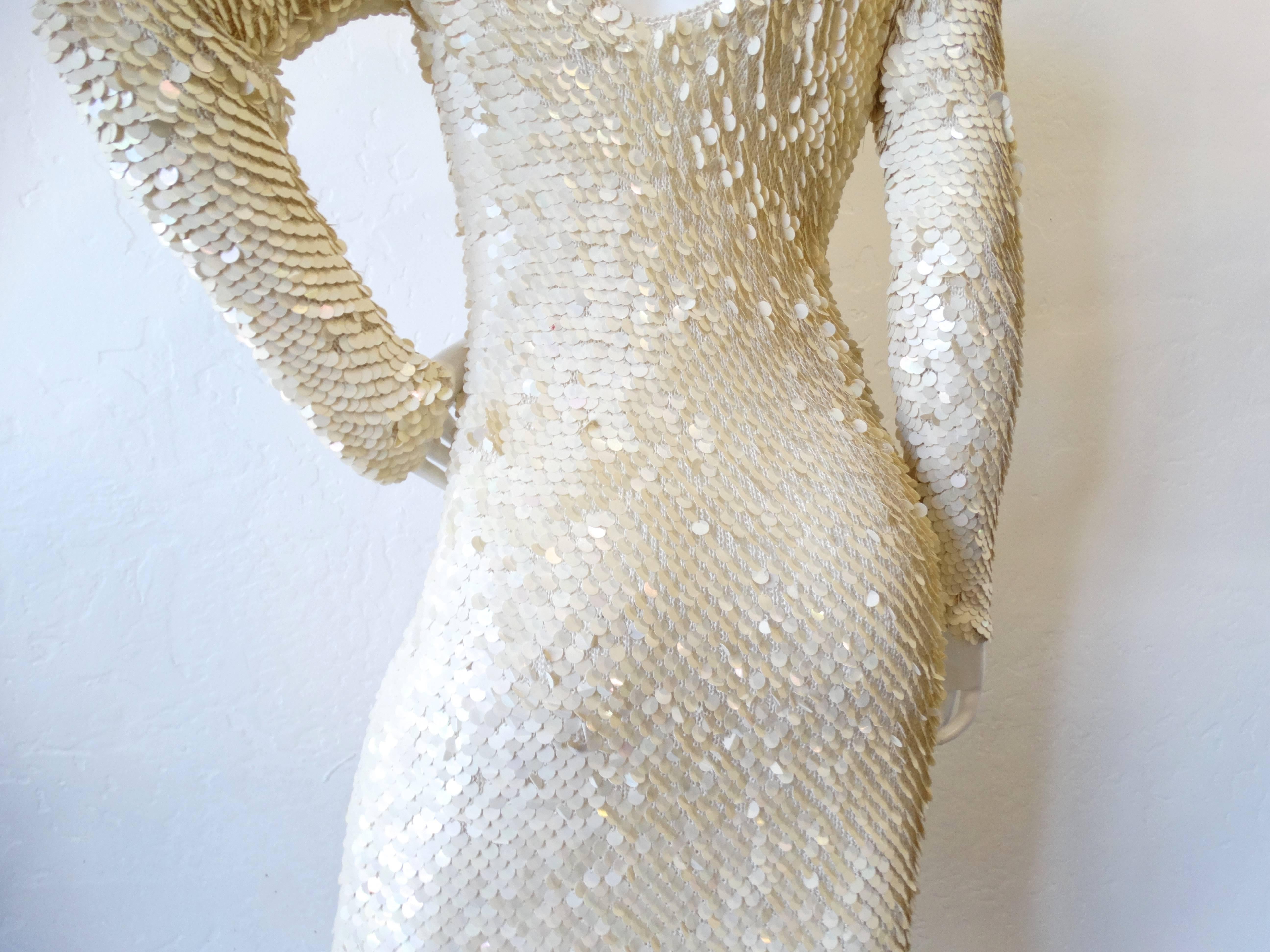 Sexy Cream Sequin Knit Cocktail Dress 1