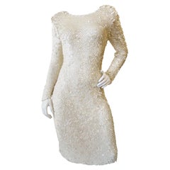 Sexy Cream Sequin Knit Cocktail Dress