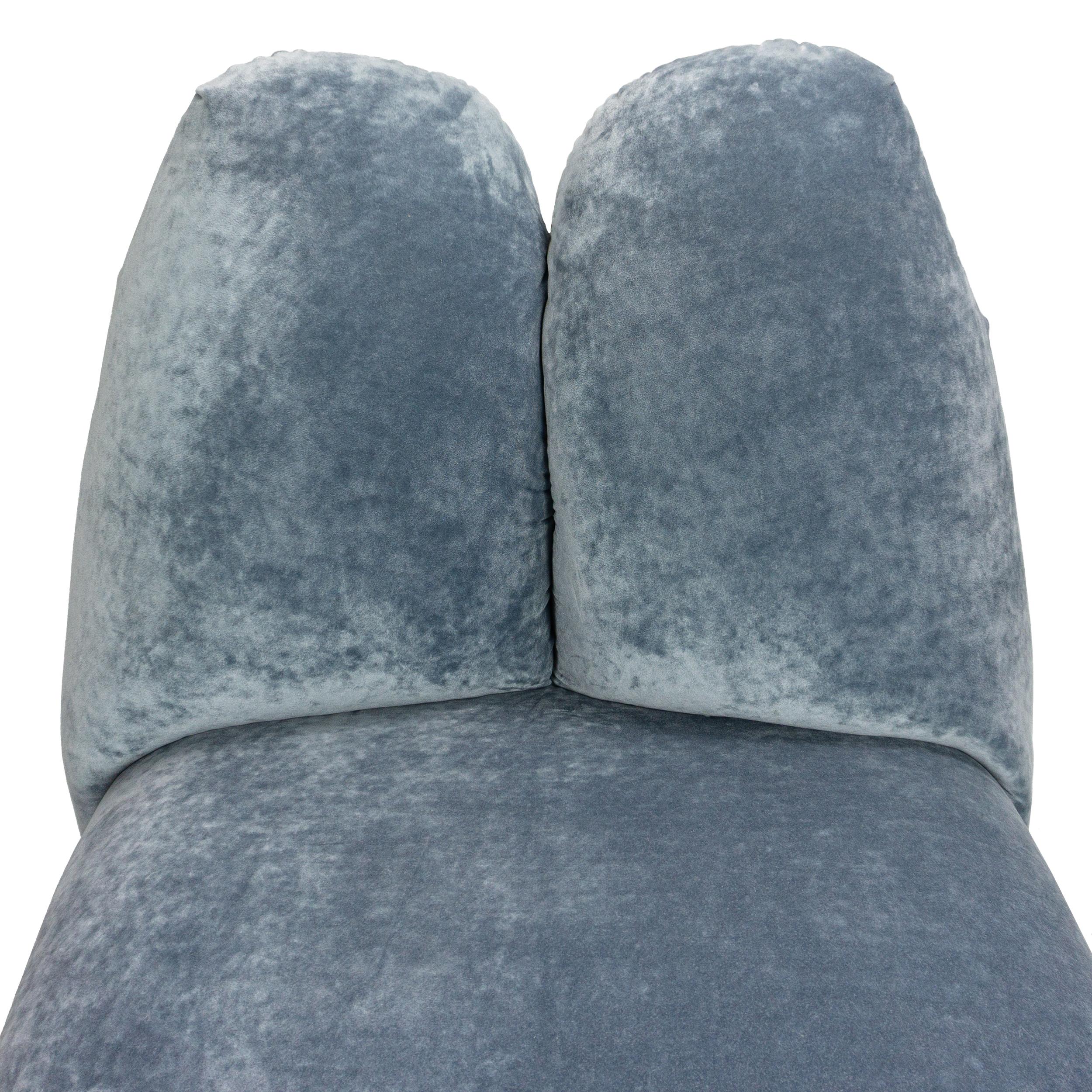 Sedia girevole sexy curvy Chunky in velluto schiacciato azzurro e pelle rossa in vendita 6