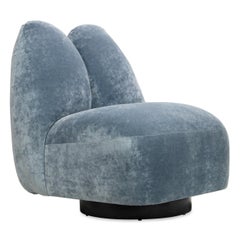 Sexy Curvy Chunky Swivel Chair in Light Blue Crushed Velvet and Red Leather