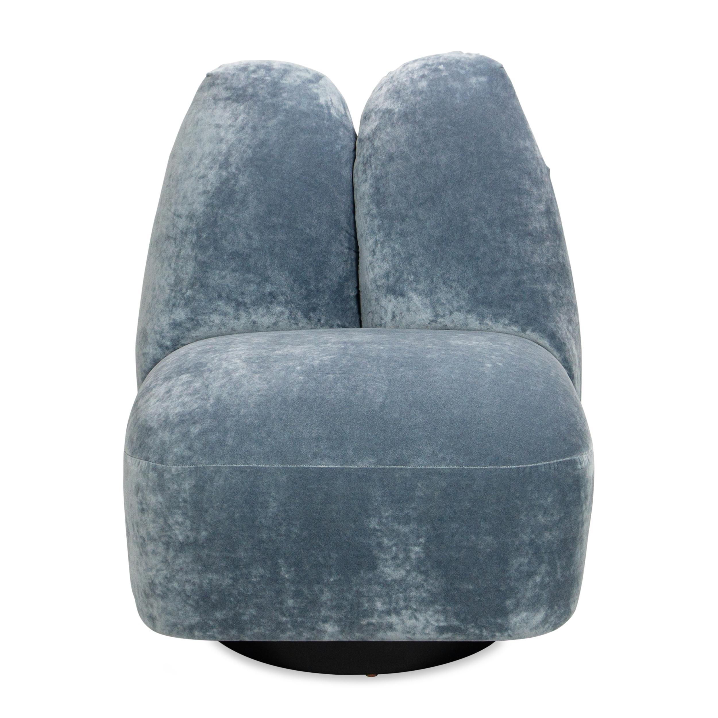 Sedia girevole sexy curvy Chunky in velluto schiacciato azzurro e pelle rossa In condizioni Nuovo in vendita a Greenwich, CT
