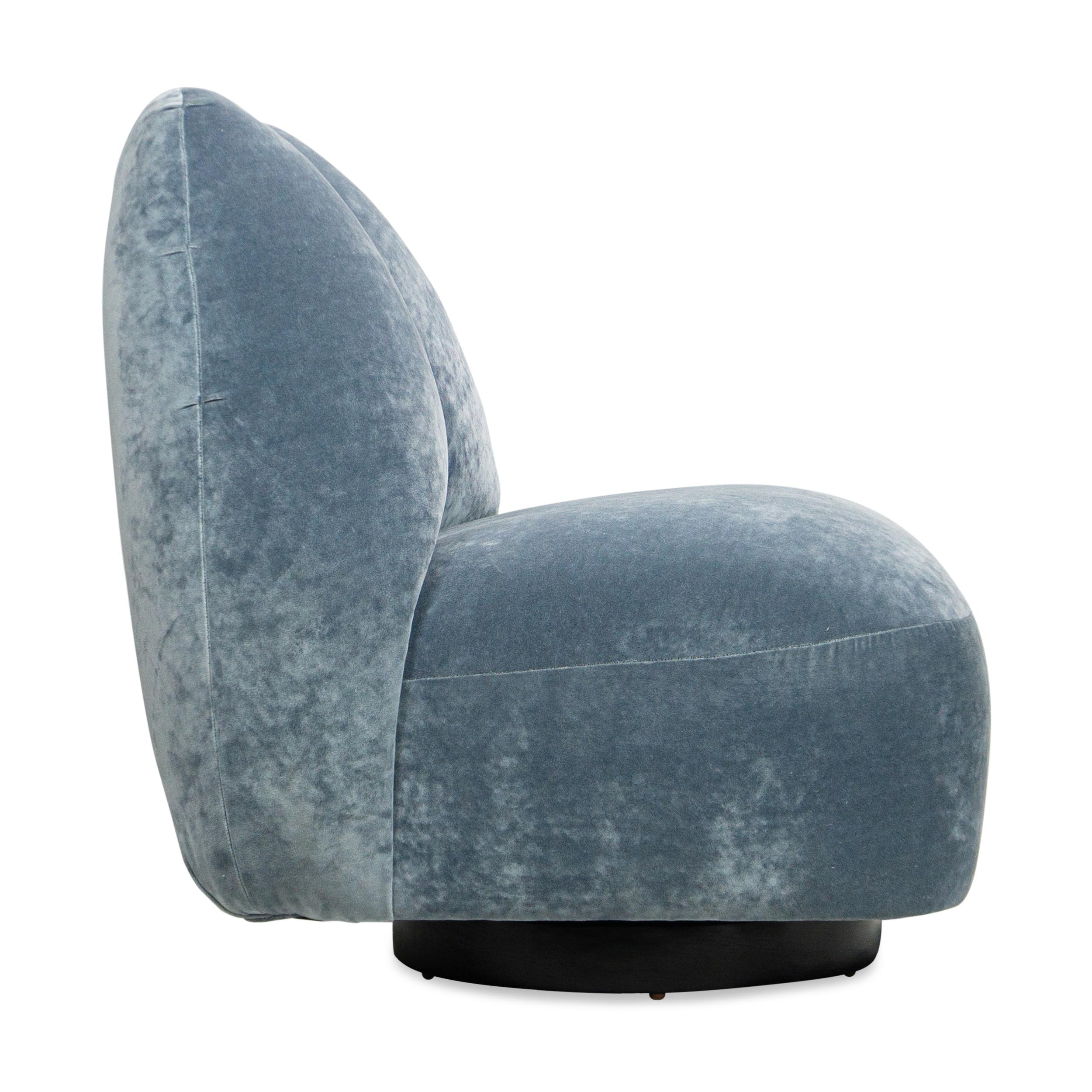 Velluto Sedia girevole sexy curvy Chunky in velluto schiacciato azzurro e pelle rossa in vendita