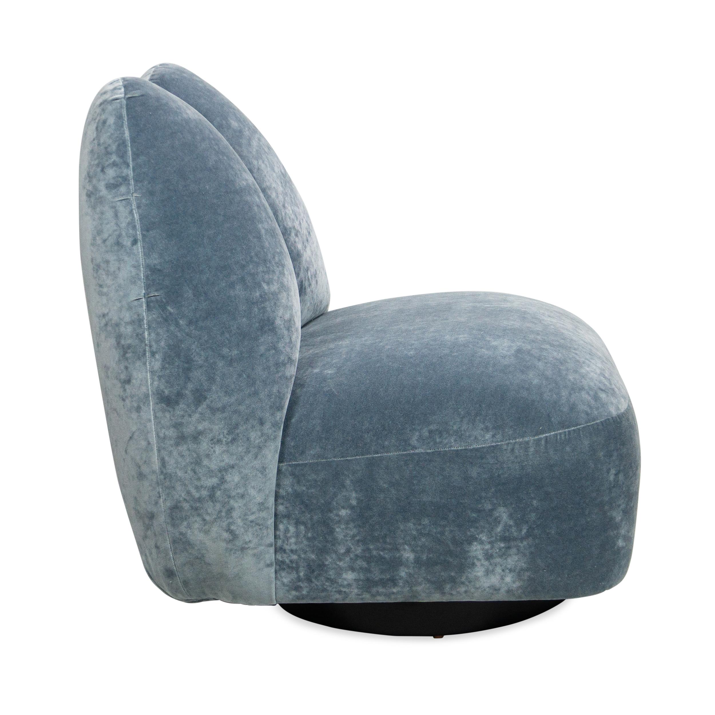 Sedia girevole sexy curvy Chunky in velluto schiacciato azzurro e pelle rossa in vendita 1