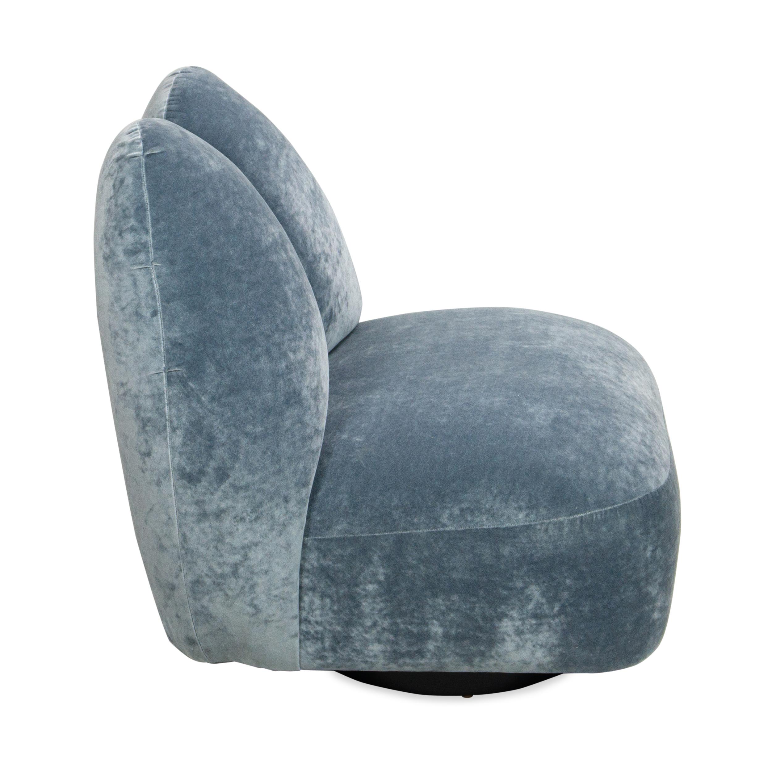 Sedia girevole sexy curvy Chunky in velluto schiacciato azzurro e pelle rossa in vendita 2
