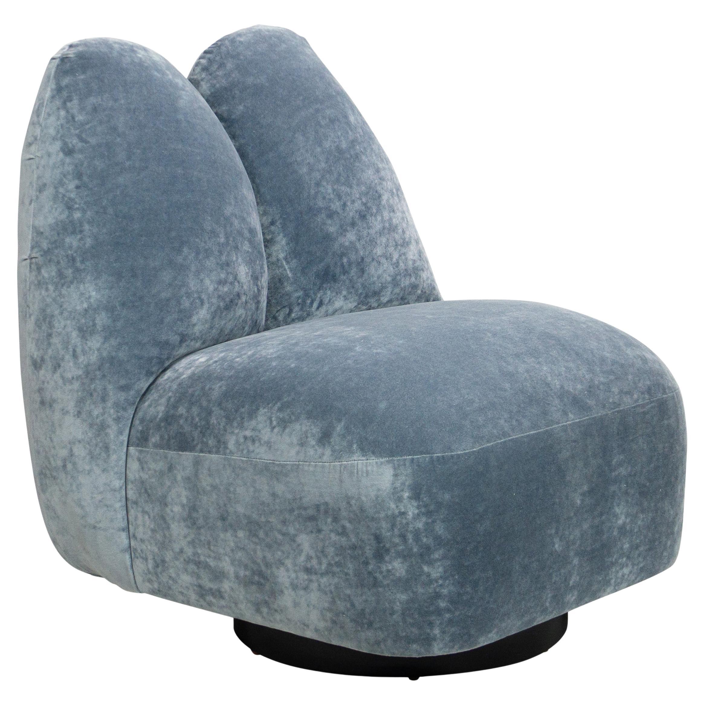 Silla Giratoria Curvy Chunky Sexy de Terciopelo Triturado Azul Claro y Piel Roja