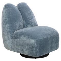 Silla Giratoria Curvy Chunky Sexy de Terciopelo Triturado Azul Claro y Piel Roja