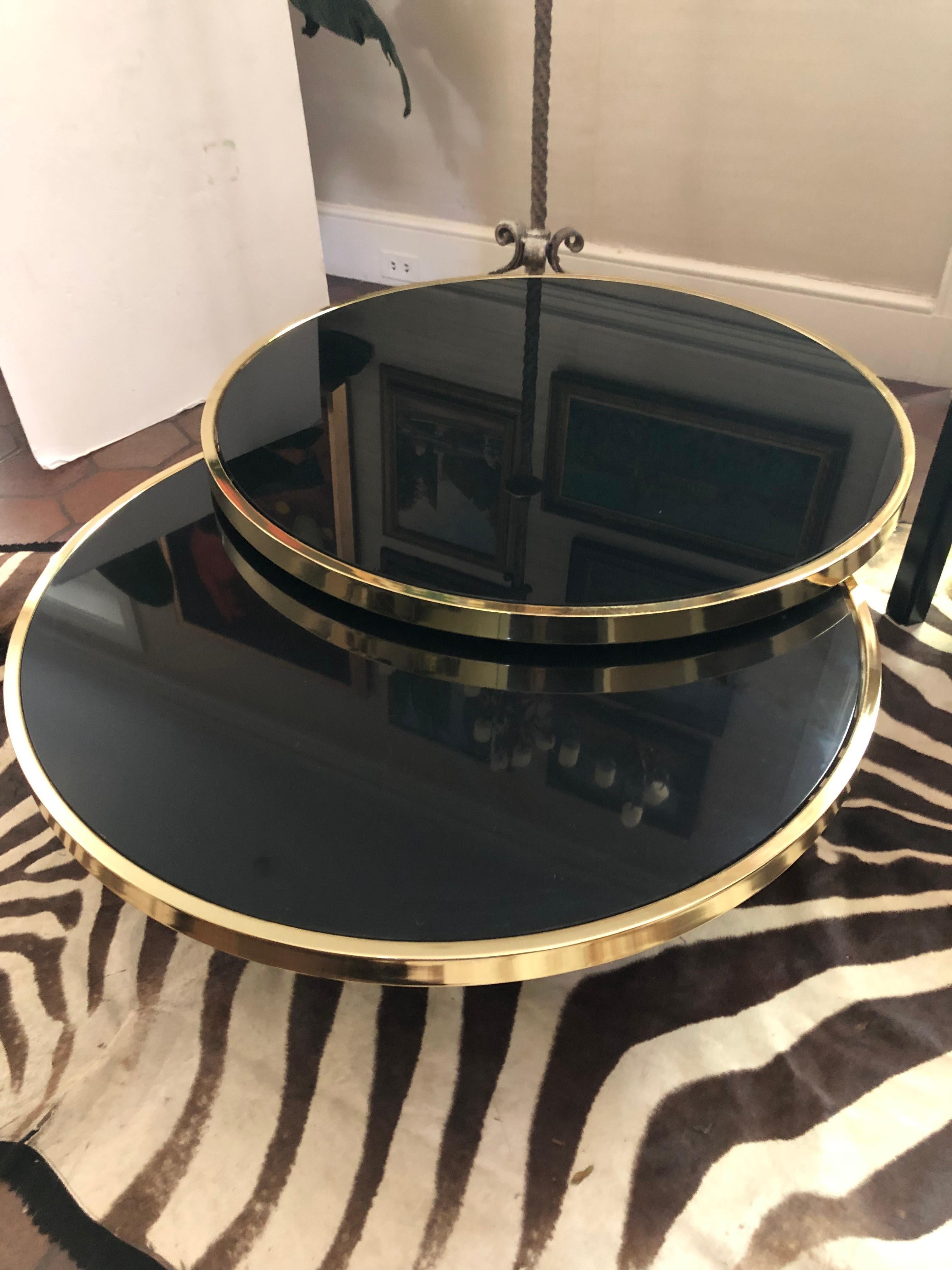 Sexy DIA Round Two Tier Swivel Brass and Black Glass Coffee Table 1